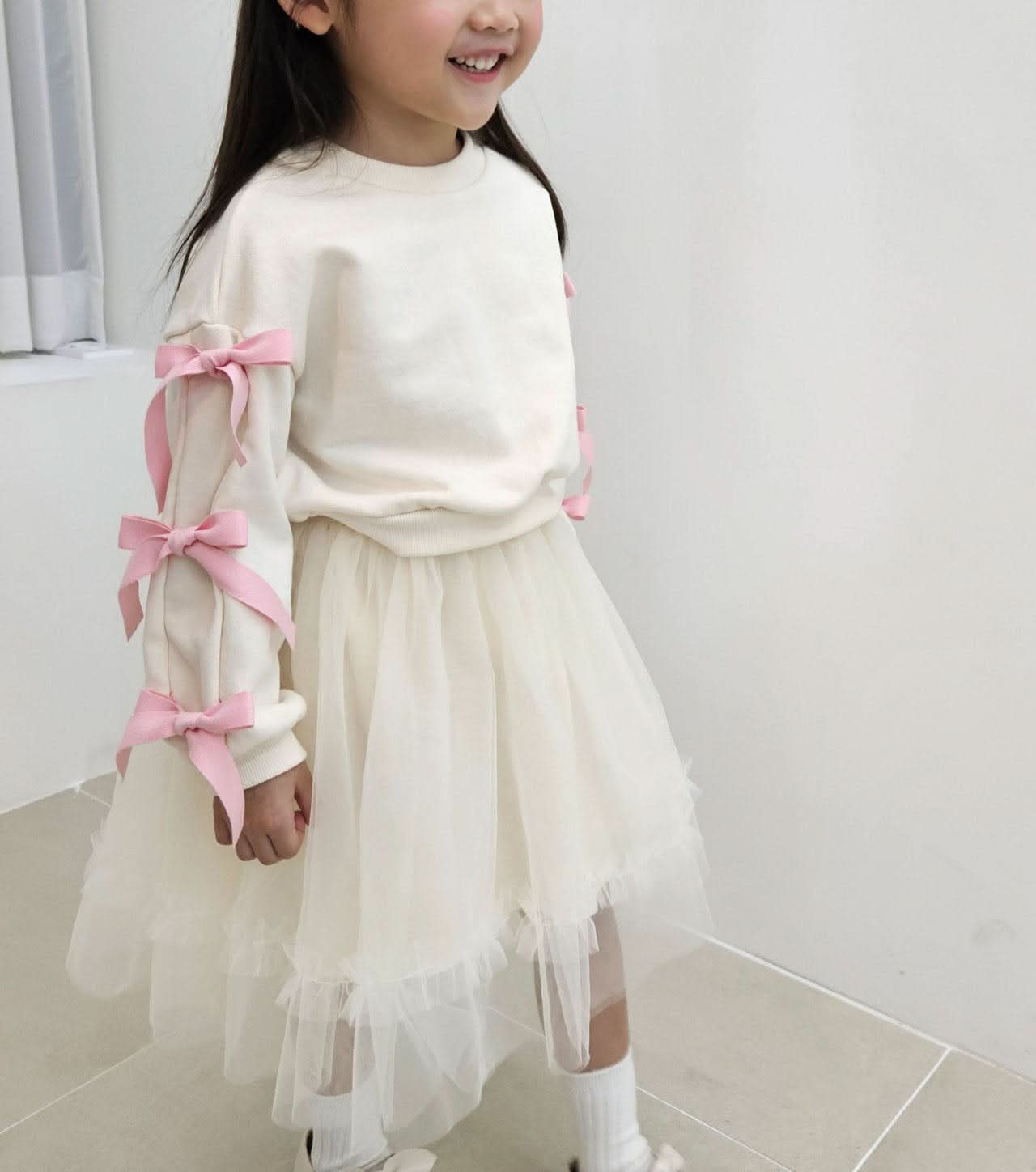 Toddler Bow Detail Long Sleeve Cropped Sweatshirt (2-7y) - 2 Colors - AT NOON STORE
