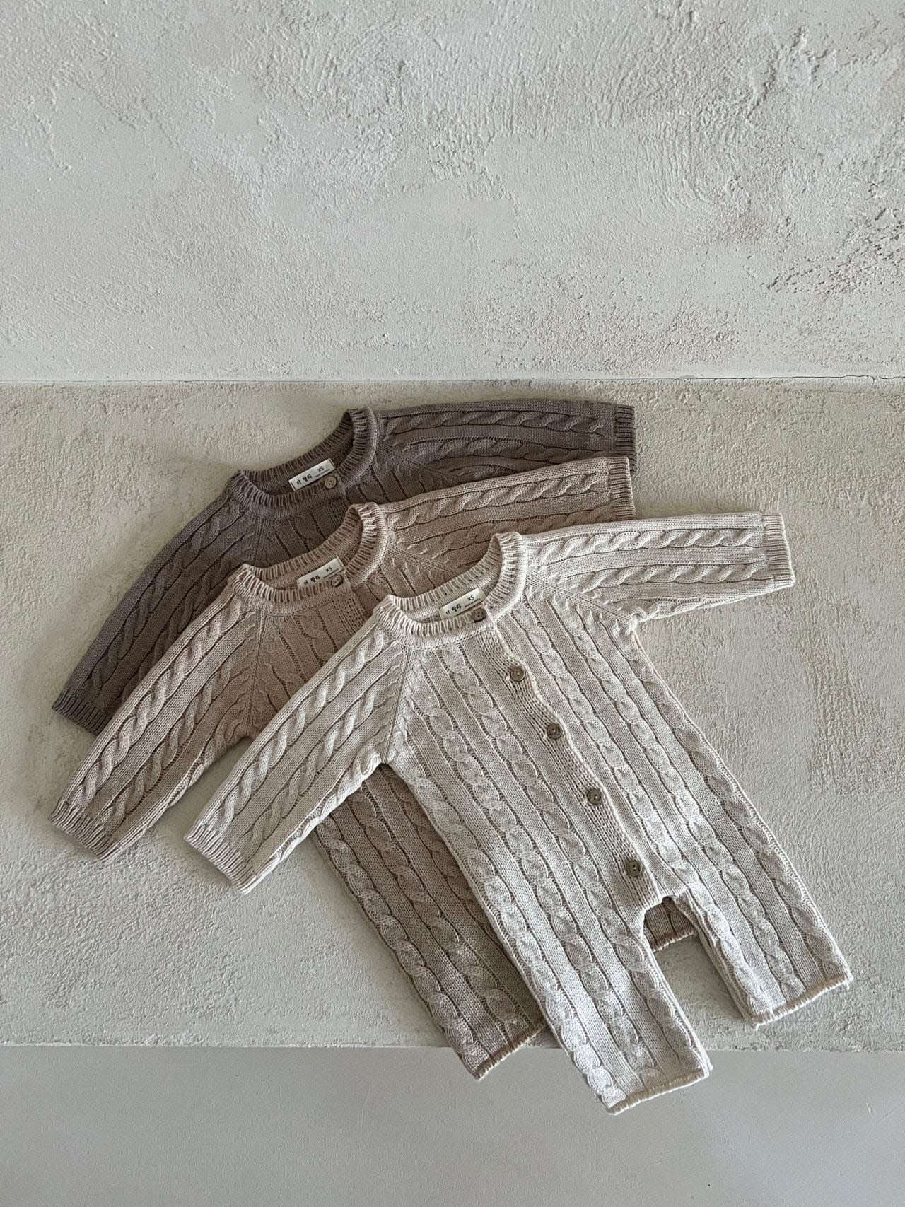 Baby Cable Knit Sweater Long Sleeve Jumpsuit (0-24m) - 3 Colors - AT NOON STORE