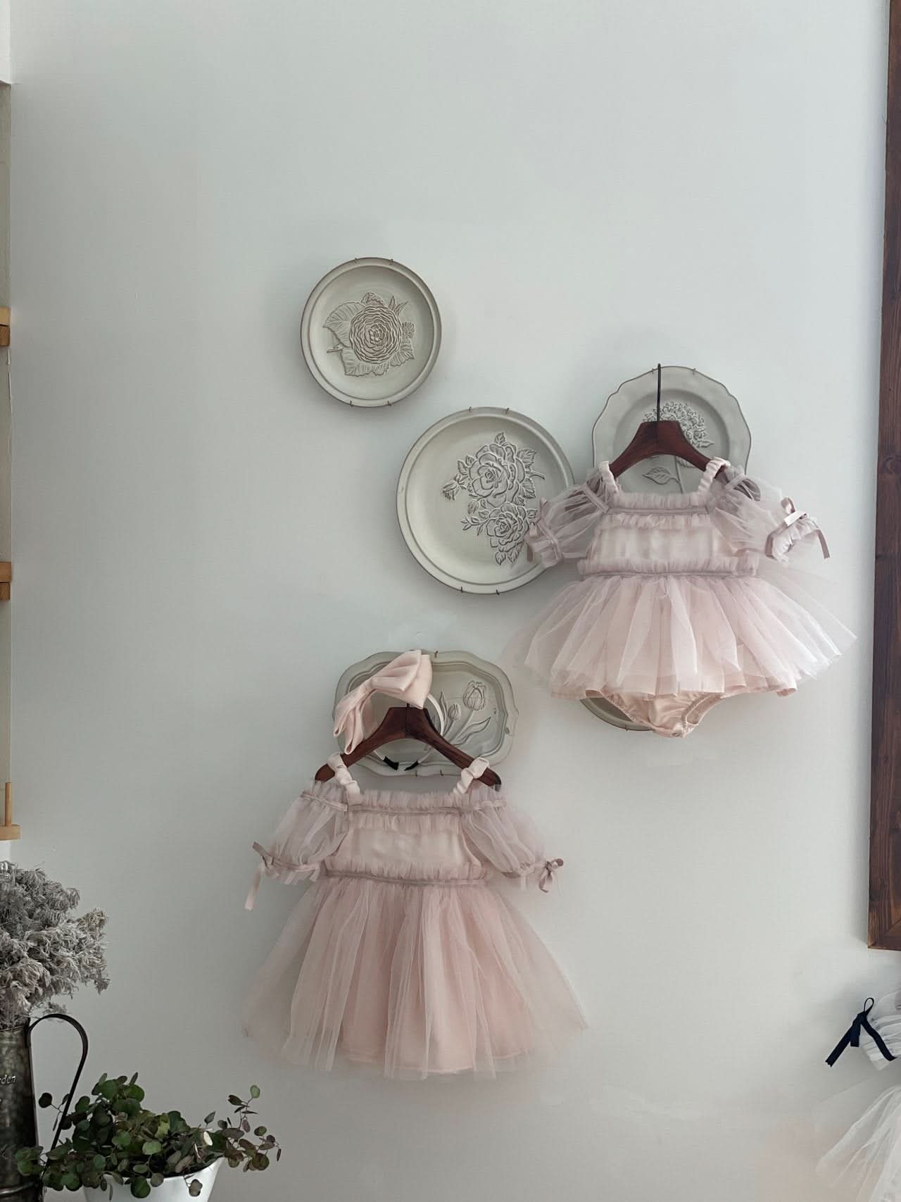 Baby Bow Detail Cold-Shoulder Tutu Dress Romper (3-23m) - Pink - AT NOON STORE