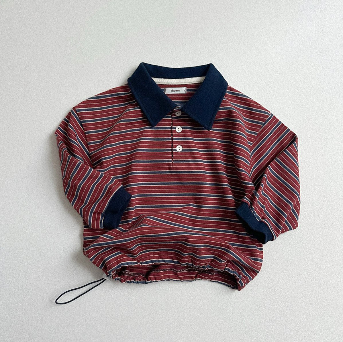 Toddler W25 Adjustable Hem Stripe Collar Long Sleeve Top (2-7y) - 3 Colors