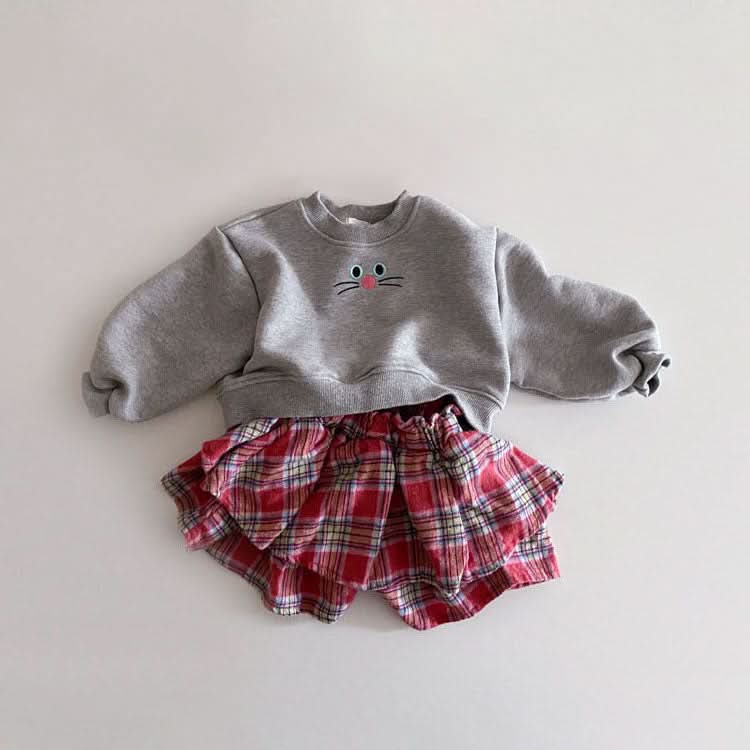 Toddler Cat Face Embroidery Cropped Sweatshirt (1-6y) - 3 Colors - AT NOON STORE