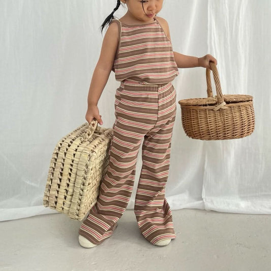 Toddler Multi Stripe Cami and Flare Pants Set (16m-6y) - Brown+Orange - AT NOON STORE