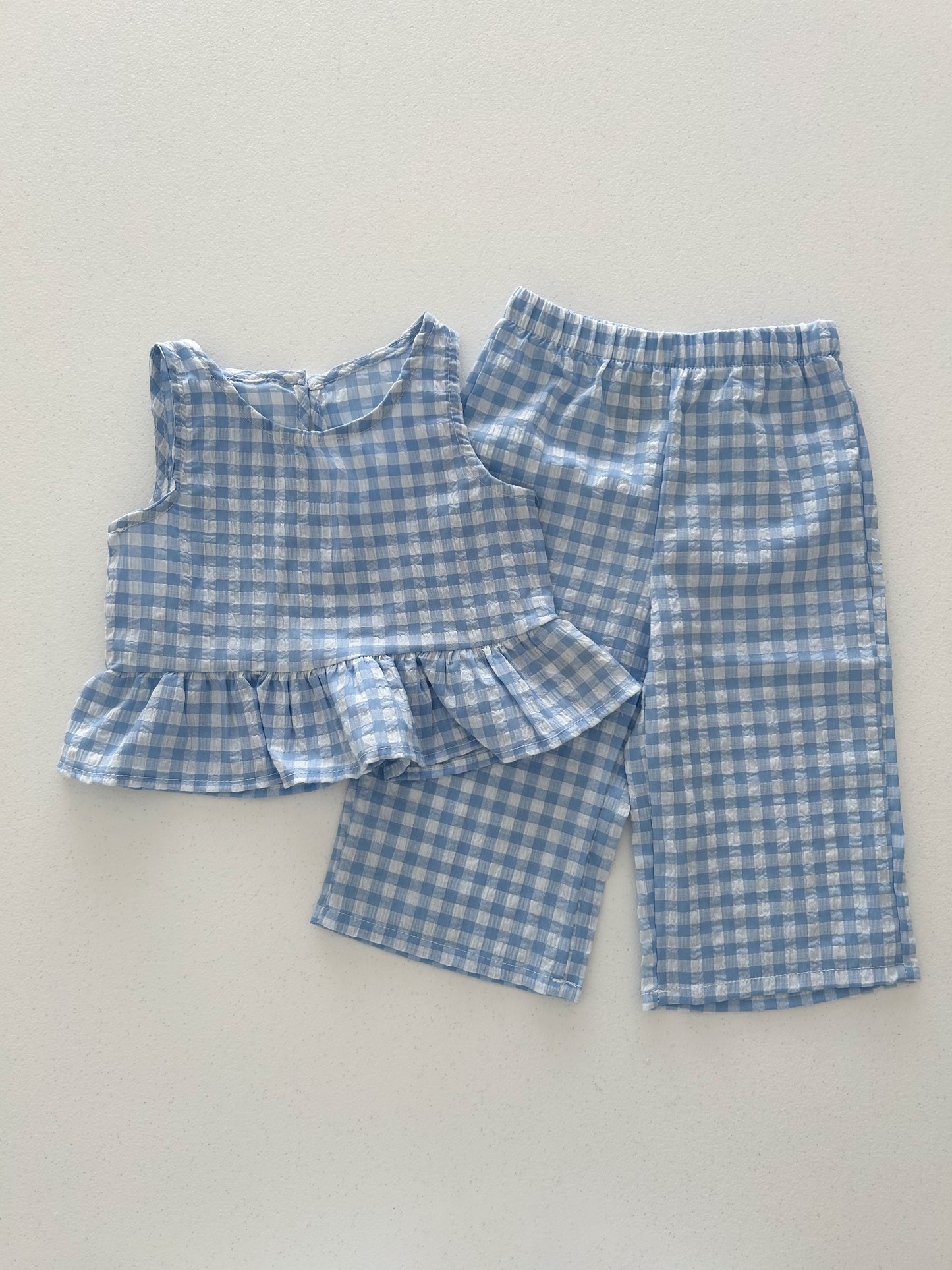 Kids Soy SS25 Gingham Sleeveless Peplum Top and Wide Pants Set (1-6y) - 3 Colors