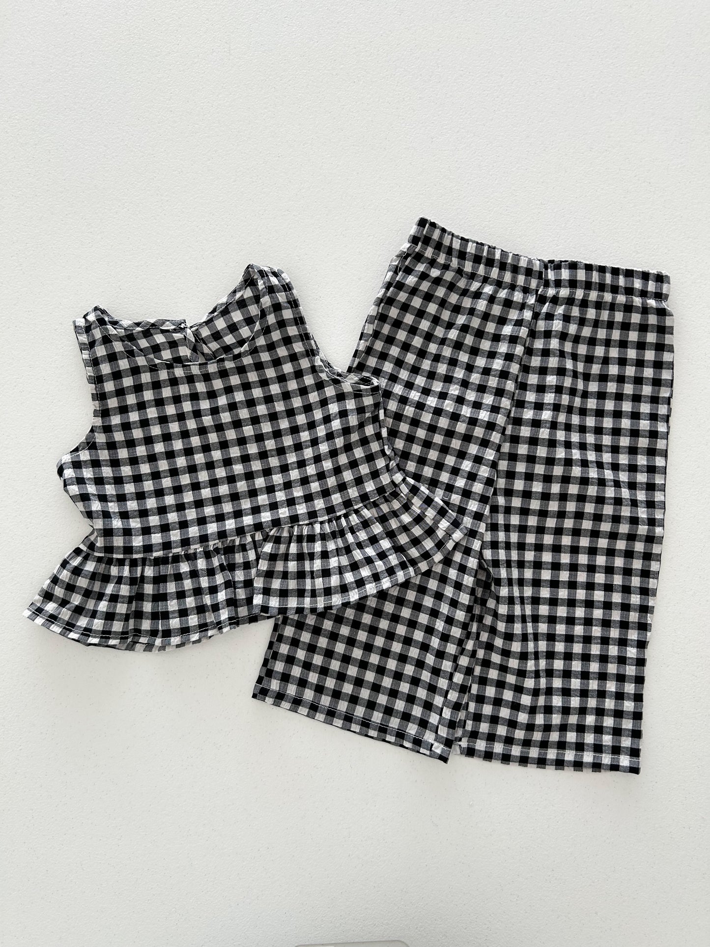 Kids Soy SS25 Gingham Sleeveless Peplum Top and Wide Pants Set (1-6y) - 3 Colors - AT NOON STORE