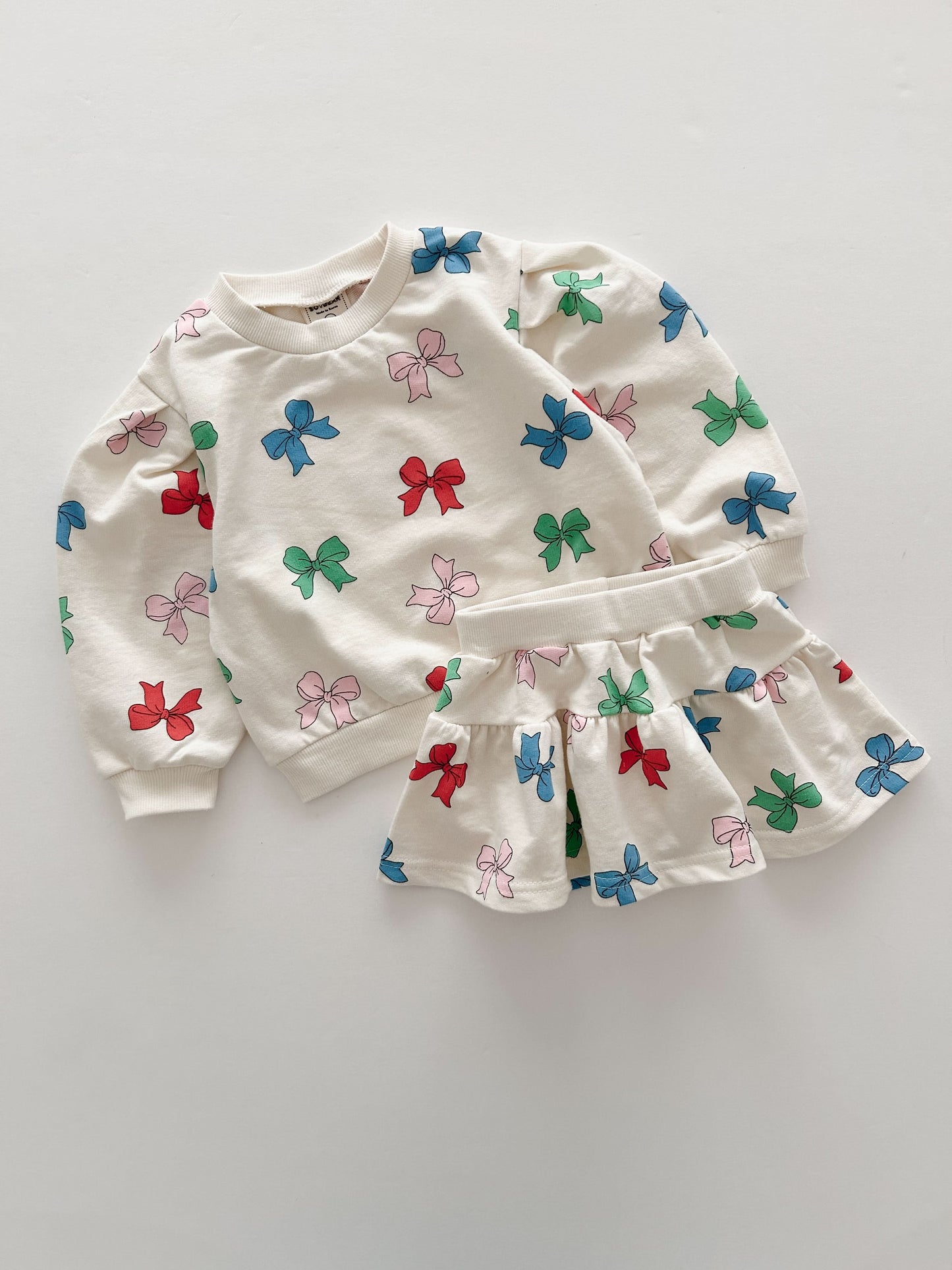 Girls Bow Print Sweatshirt & Skirt Set (1-6y) - 2 Colors - AT NOON STORE