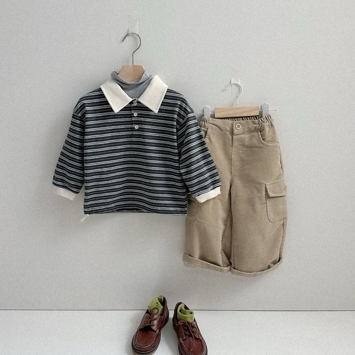 Toddler W25 Adjustable Hem Stripe Collar Long Sleeve Top (2-7y) - 3 Colors