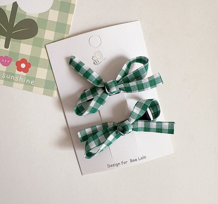 Girls Gingham Bow Snap Hair Clips (2pk) - 6 Colors - AT NOON STORE