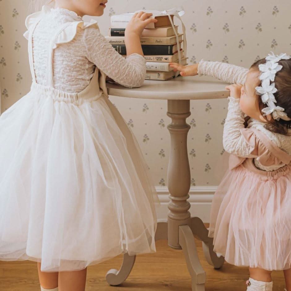 Girls Ruffle Shoulder Sleeveless Front Bow Tutu Dress (2-6y) - Ivory - AT NOON STORE