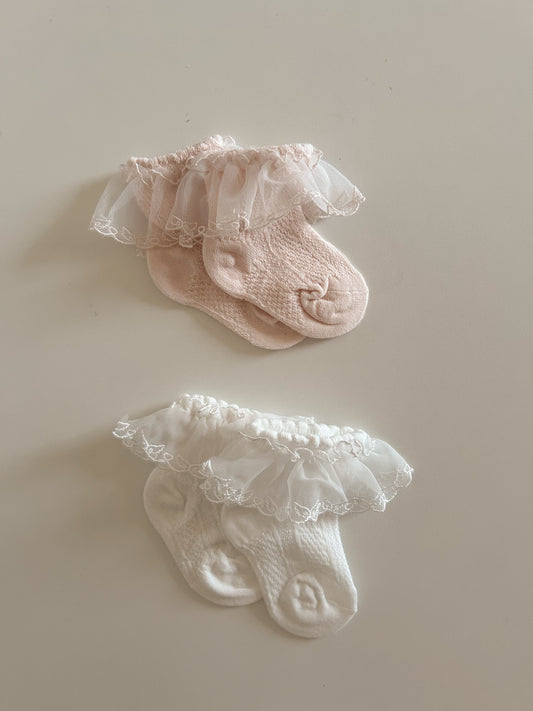 Baby Toddler Lace Trim Pointelle Socks (0-3y) - 2 Colors - AT NOON STORE