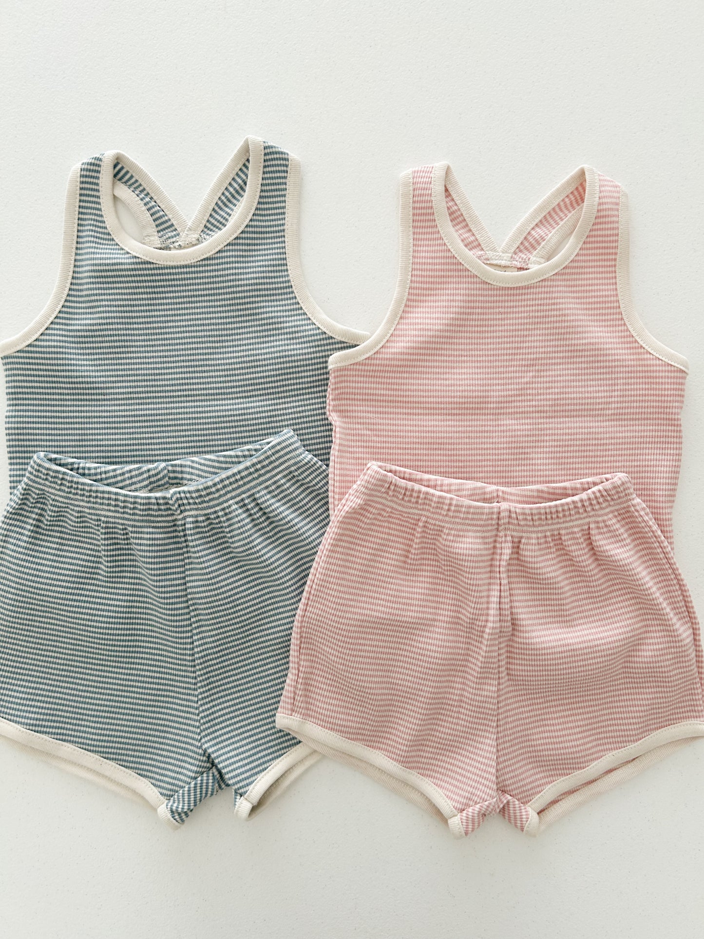 Baby/Toddler SS25 Ribbed Stripe Sleeveless Top and Shorts Set (6m-4y) - 2 Colors