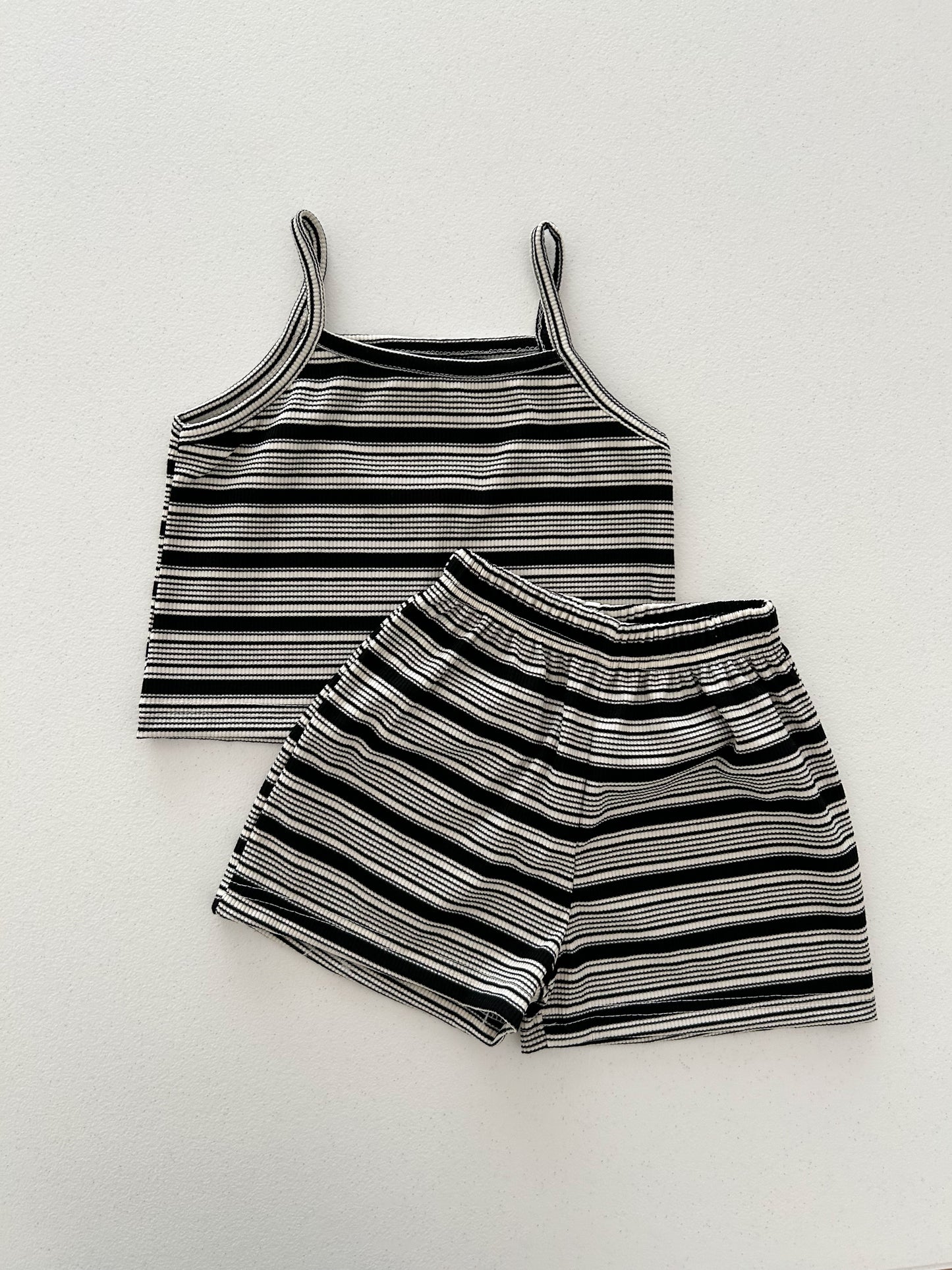 Kids SS25 Sleeveless Stripe Ribbed Top and Shorts Set (2-8y) - 2 Colors