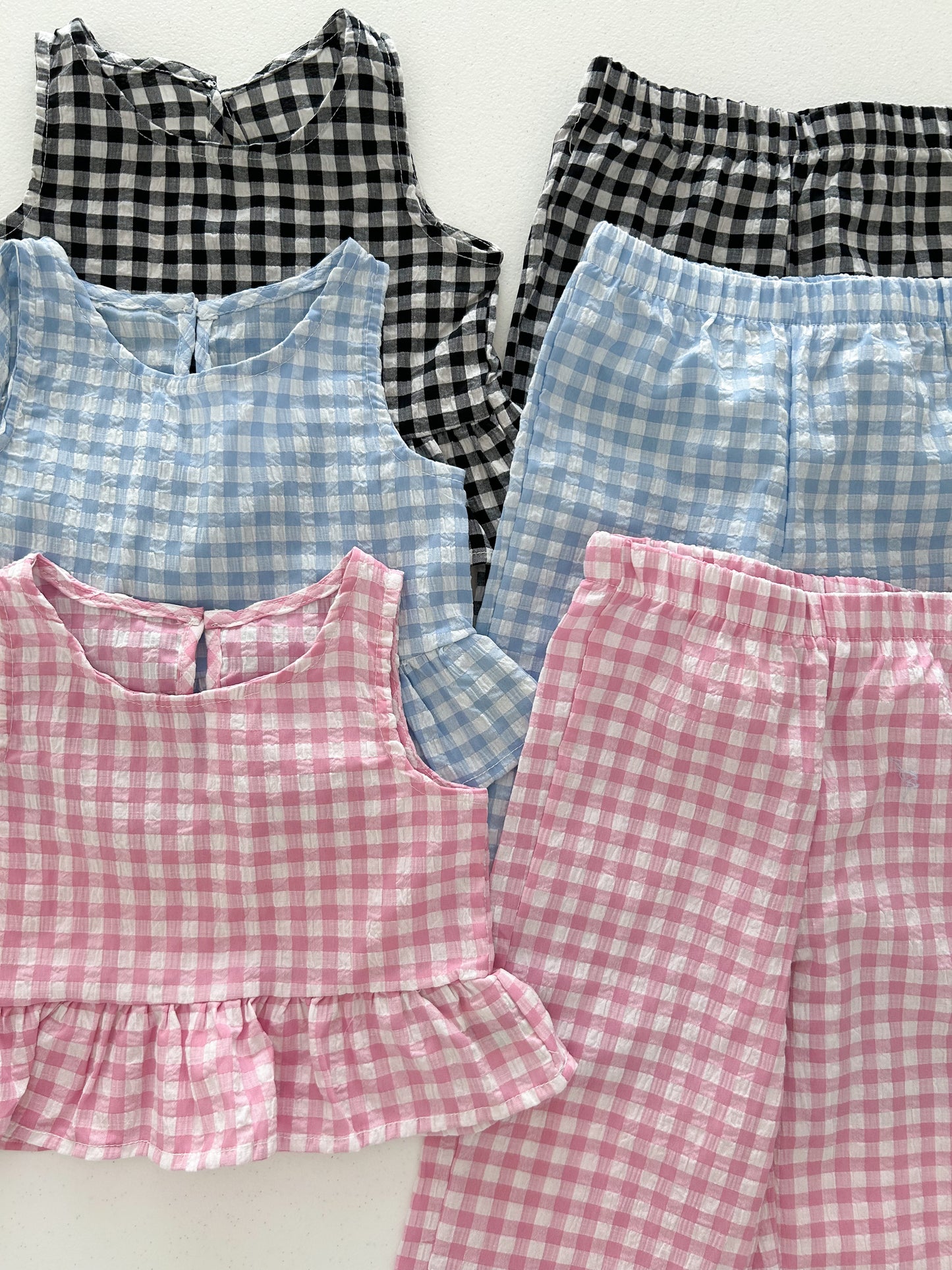 Kids Soy SS25 Gingham Sleeveless Peplum Top and Wide Pants Set (1-6y) - 3 Colors