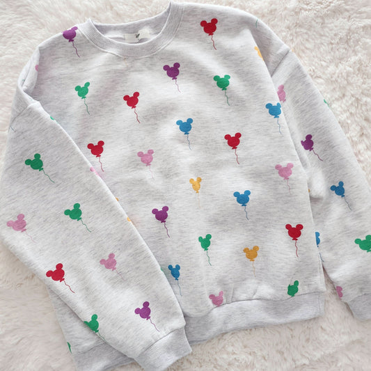 Adult Balloon Print Brushed Cotton Sweatshirt - Melange Grey - AT NOON STORE
