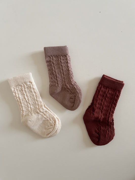 Baby Toddler 3PK Textured Knee Socks Set (0-8y) -Mocha Set - AT NOON STORE