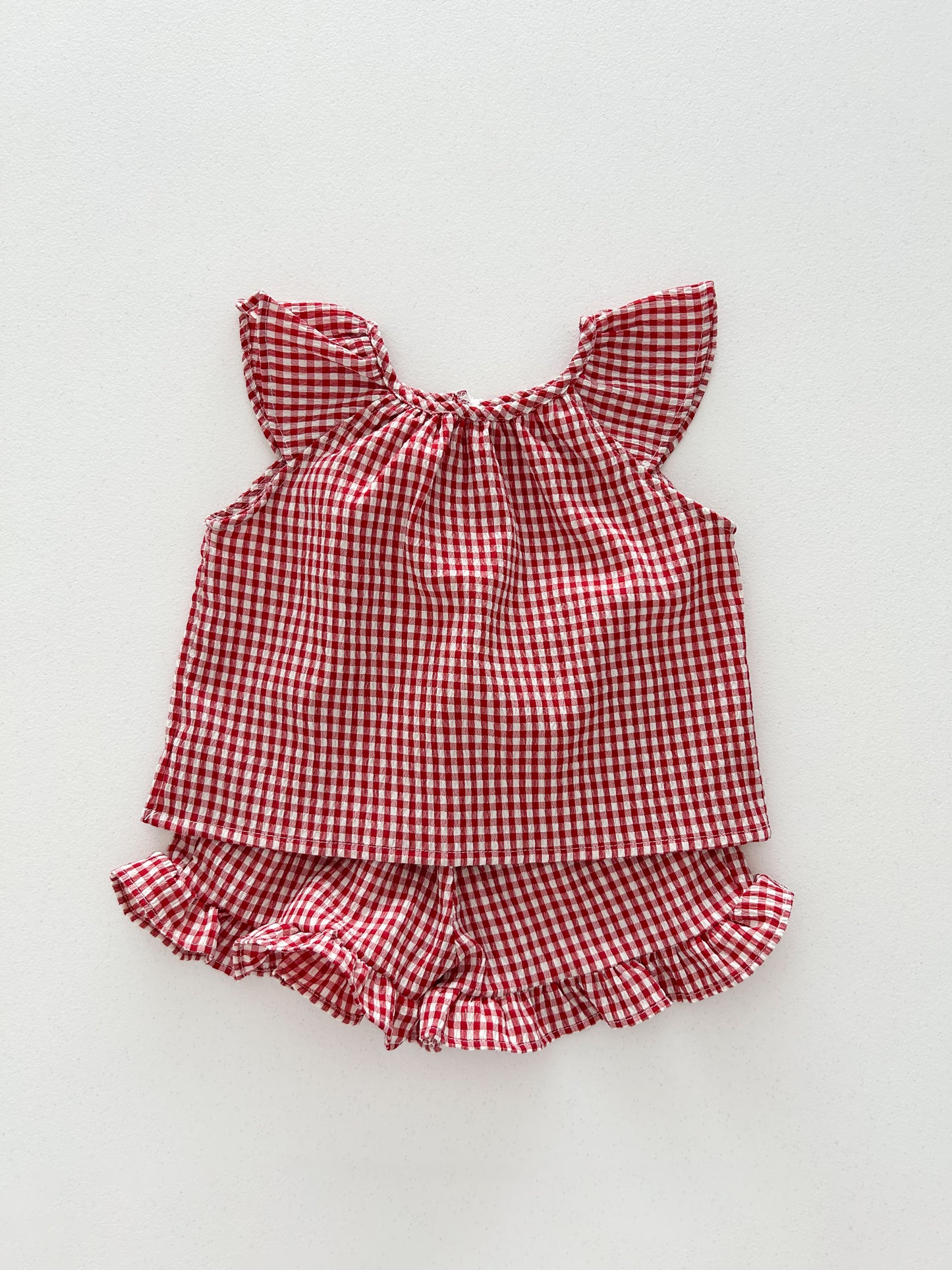 Kids Soy SS25 Gingham Ruffle Sleeves Top and Ruffle Hem Shorts Set (1-6y) - 2 Colors