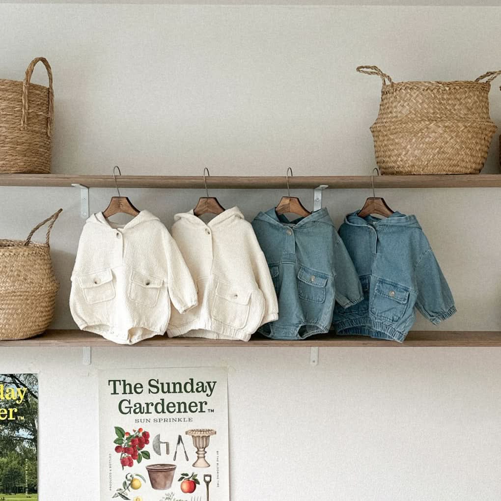 Baby Anggo Long Sleeve Double Pocket Hooded Romper (3-18m) - Cream - AT NOON STORE