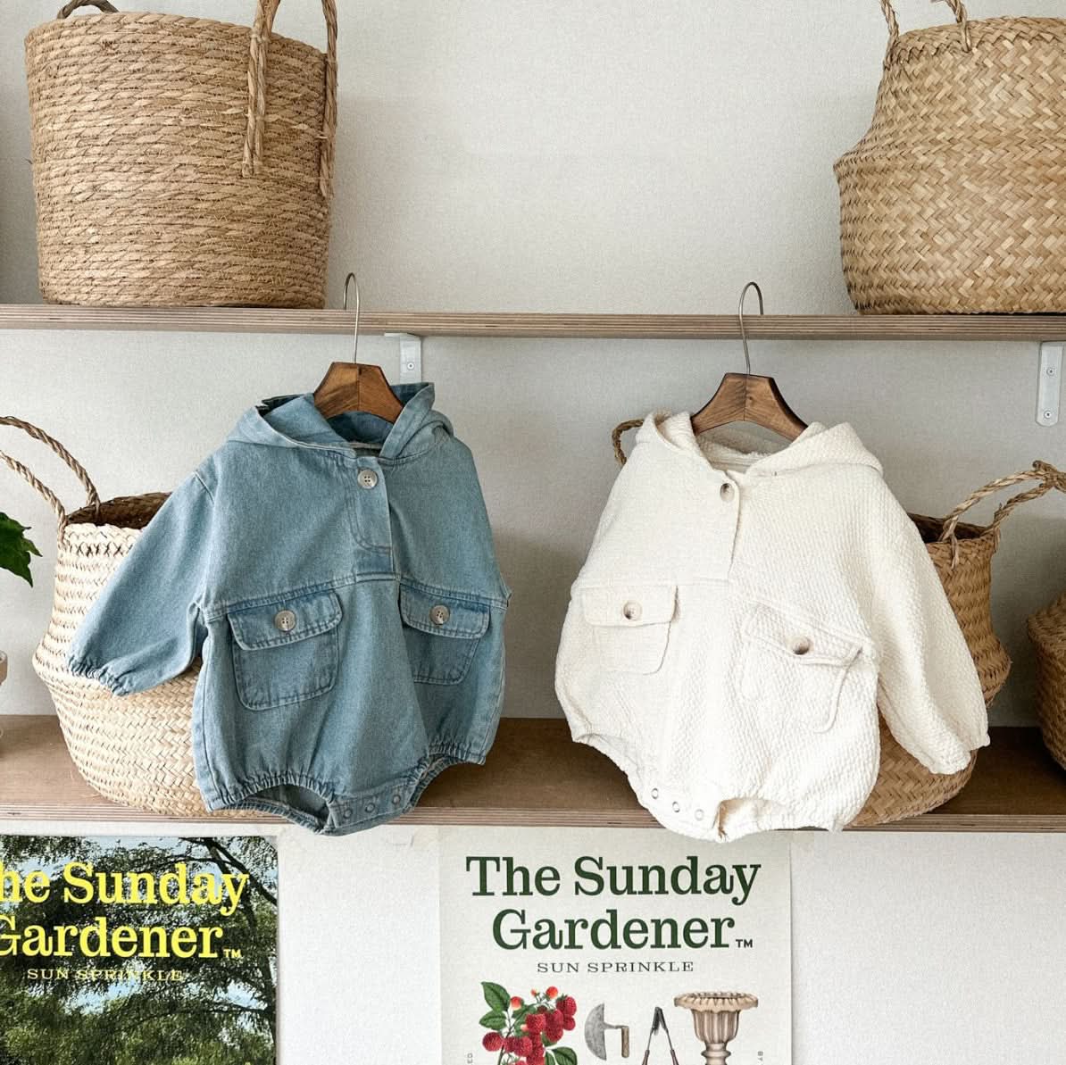 Baby Anggo Long Sleeve Double Pocket Hooded Romper (3-18m) - Cream - AT NOON STORE