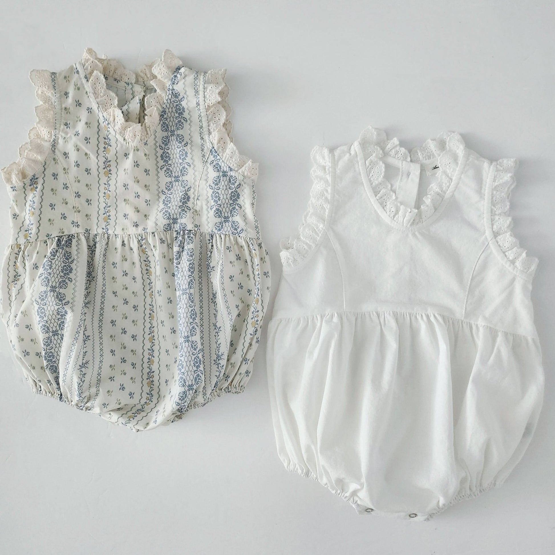 Baby Ann Lace Trim Neck Sleeveless Romper  (3-17m) - 2 Colors - AT NOON STORE