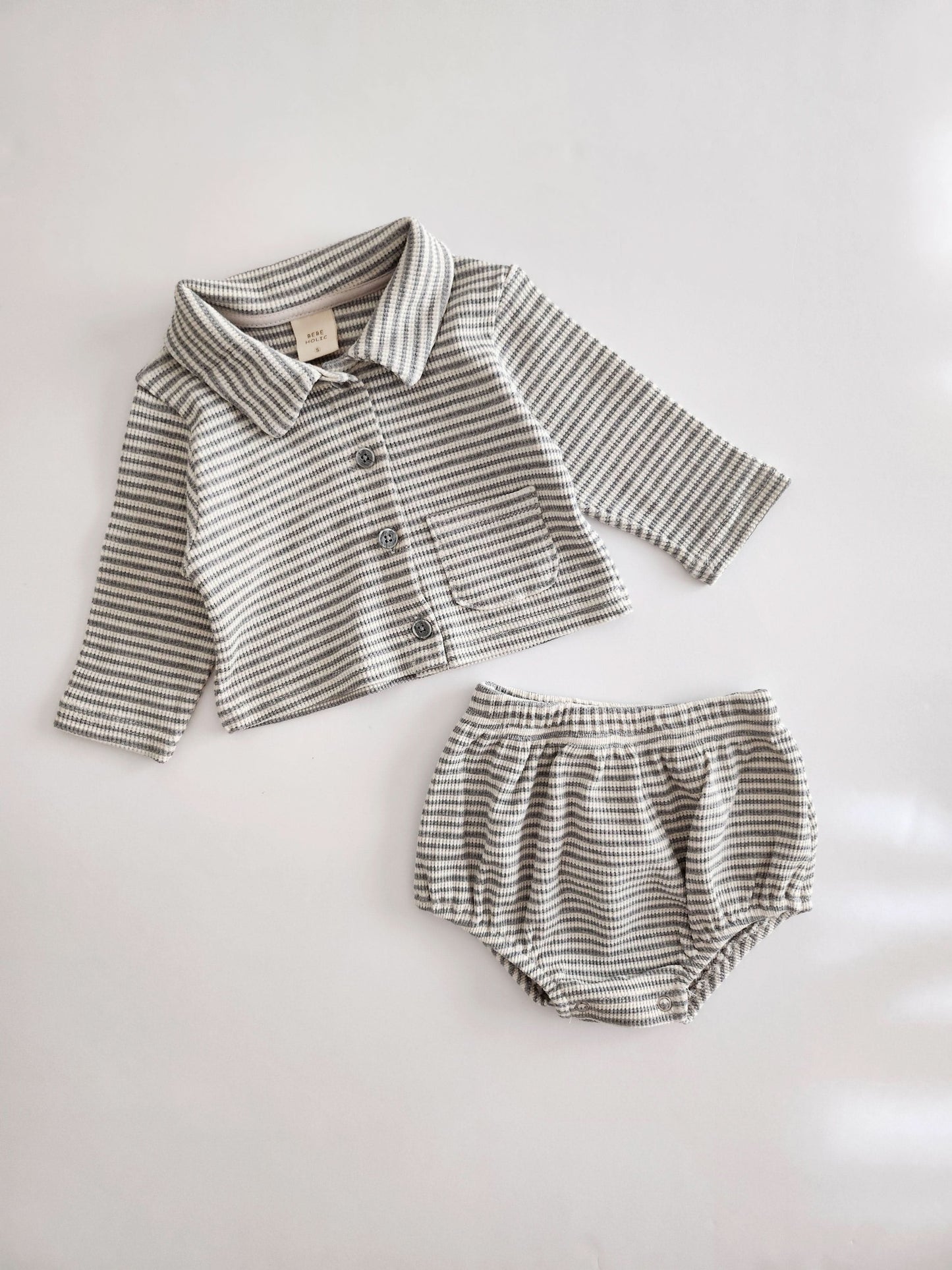 Baby BH Stripe Knit Shirt and Bloomer Shorts Set (3-18m)- 2 Colors - AT NOON STORE