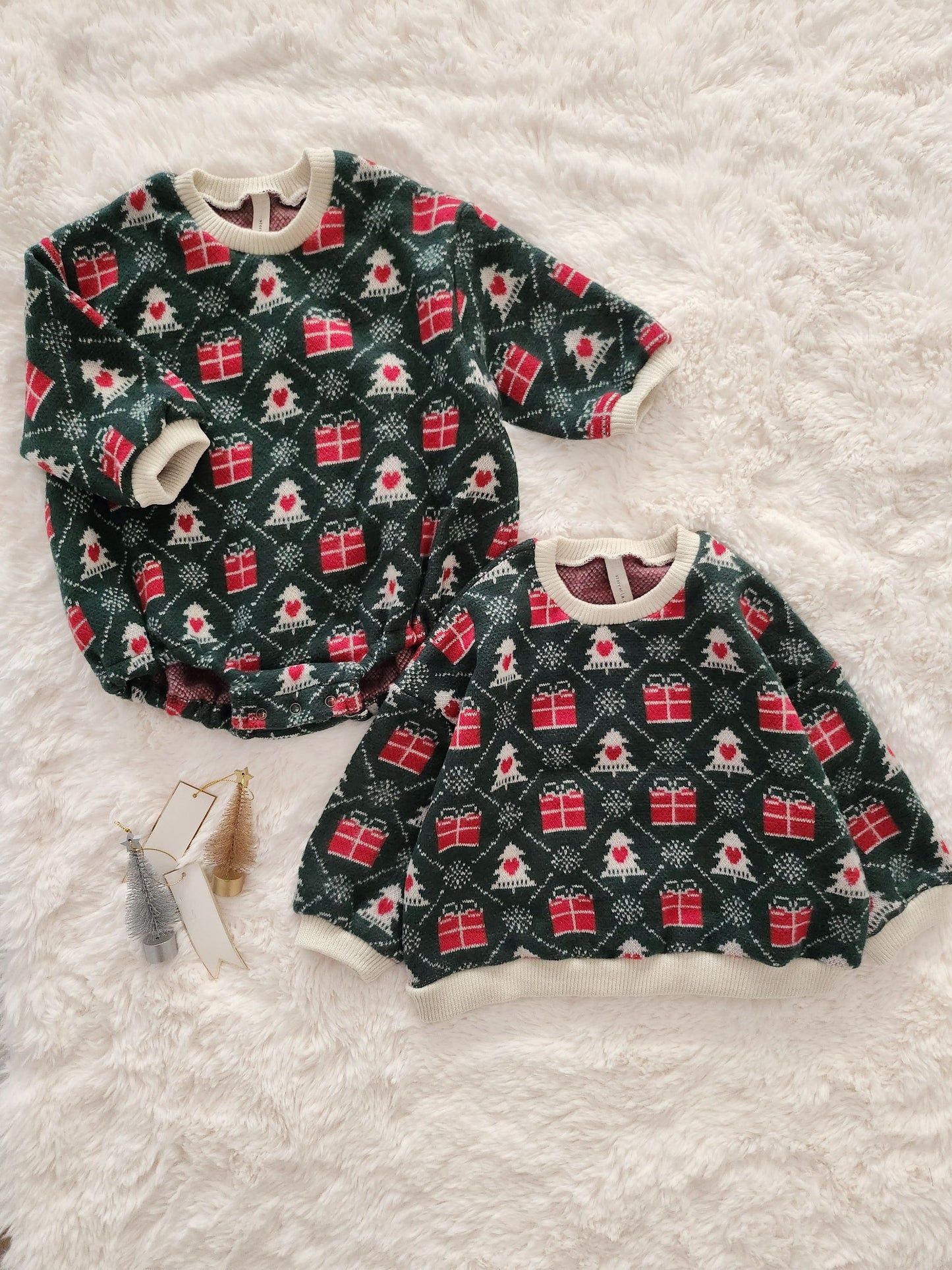 Baby Holiday Jacquard Sweater Romper (6-24m) - Green - AT NOON STORE