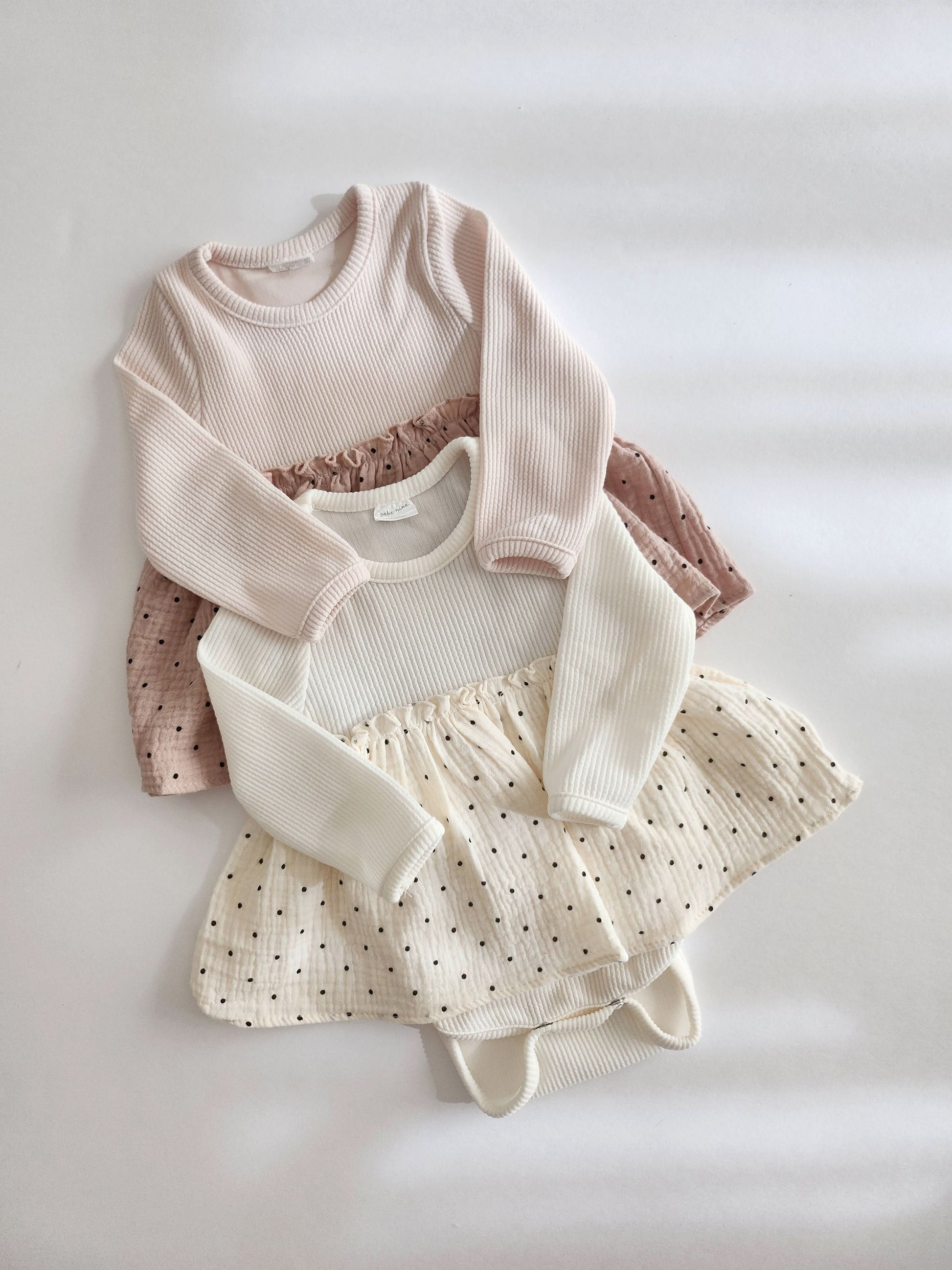 Baby Long Sleeve Polka Dot Tutu Romper (Set (6-18m) -  Ivory - AT NOON STORE
