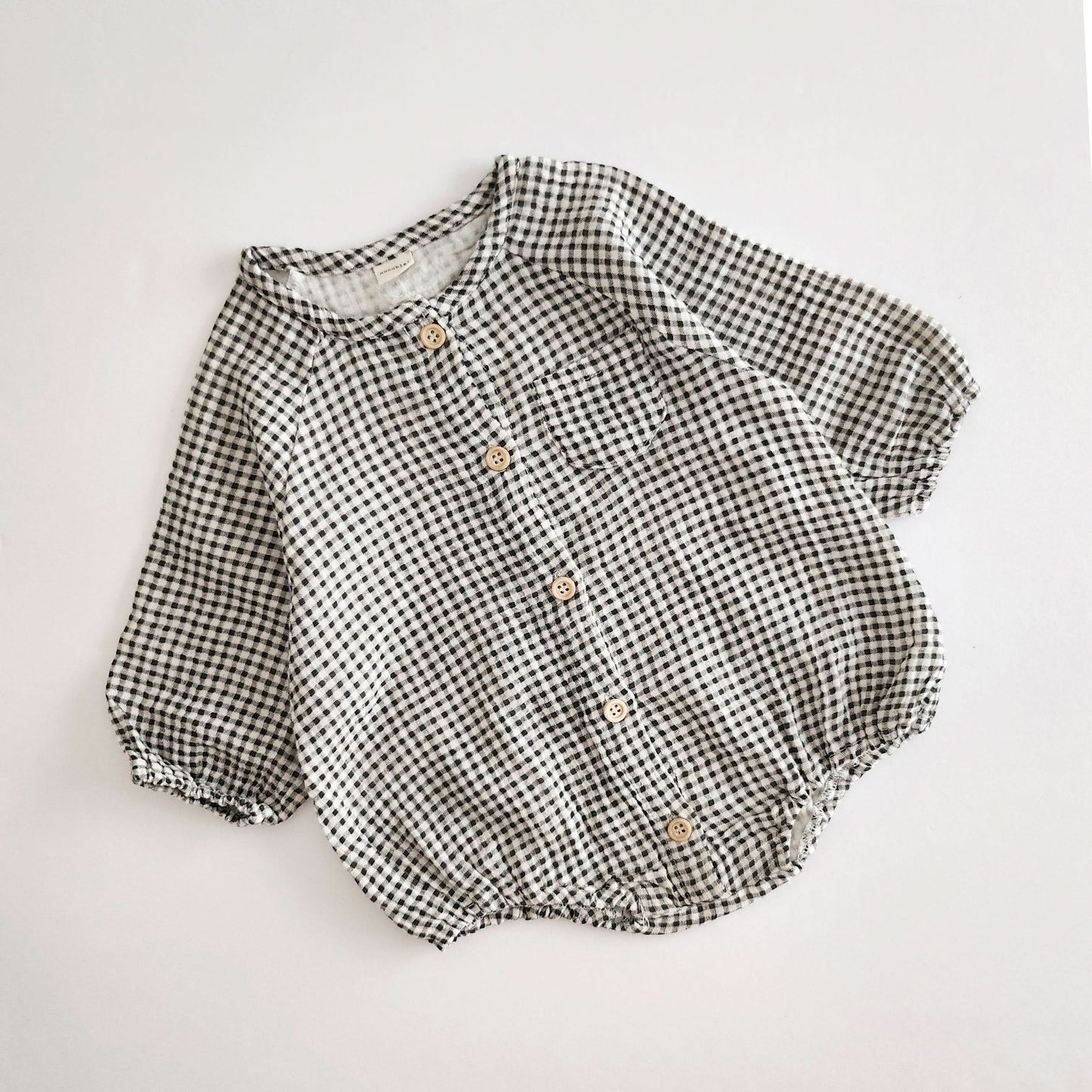 Baby Nunu Gingham Button Romper (3-18m)- Black - AT NOON STORE