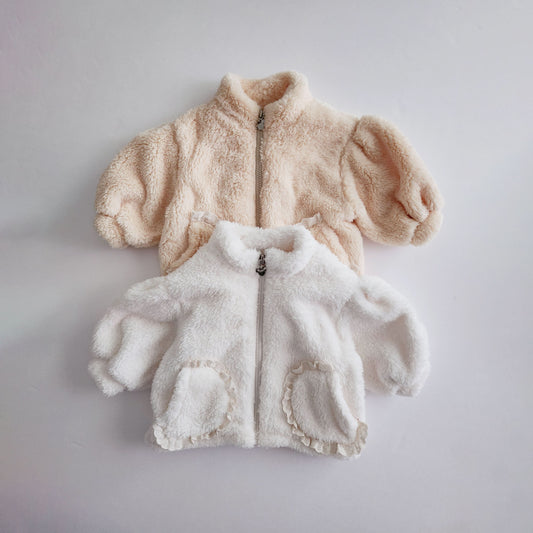 Baby Toddler Fluffy Fleece Lace Pocket Jacket (6m-6y)- 2 Colors - AT NOON STORE