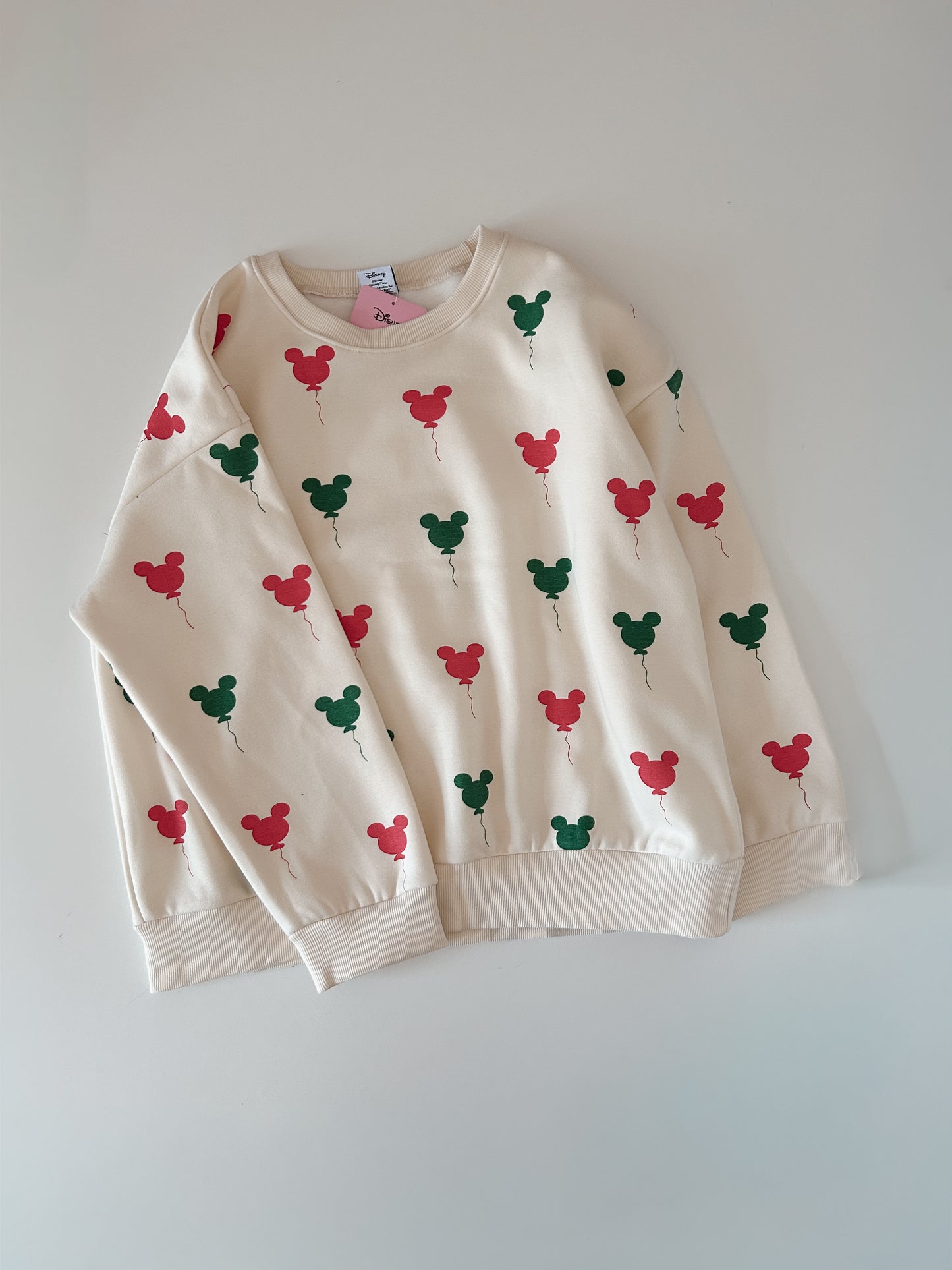 Adult Holiday Mickey Balloon Print Brushed Cotton Sweatshirt - Cream