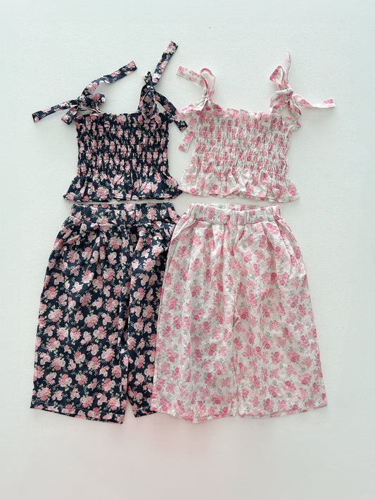 Baby Toddler Bella SS25 Floral Tie Shoulder Smocked Top and Wide Pants Set (1-4y) - 2 Colors - AT NOON STORE