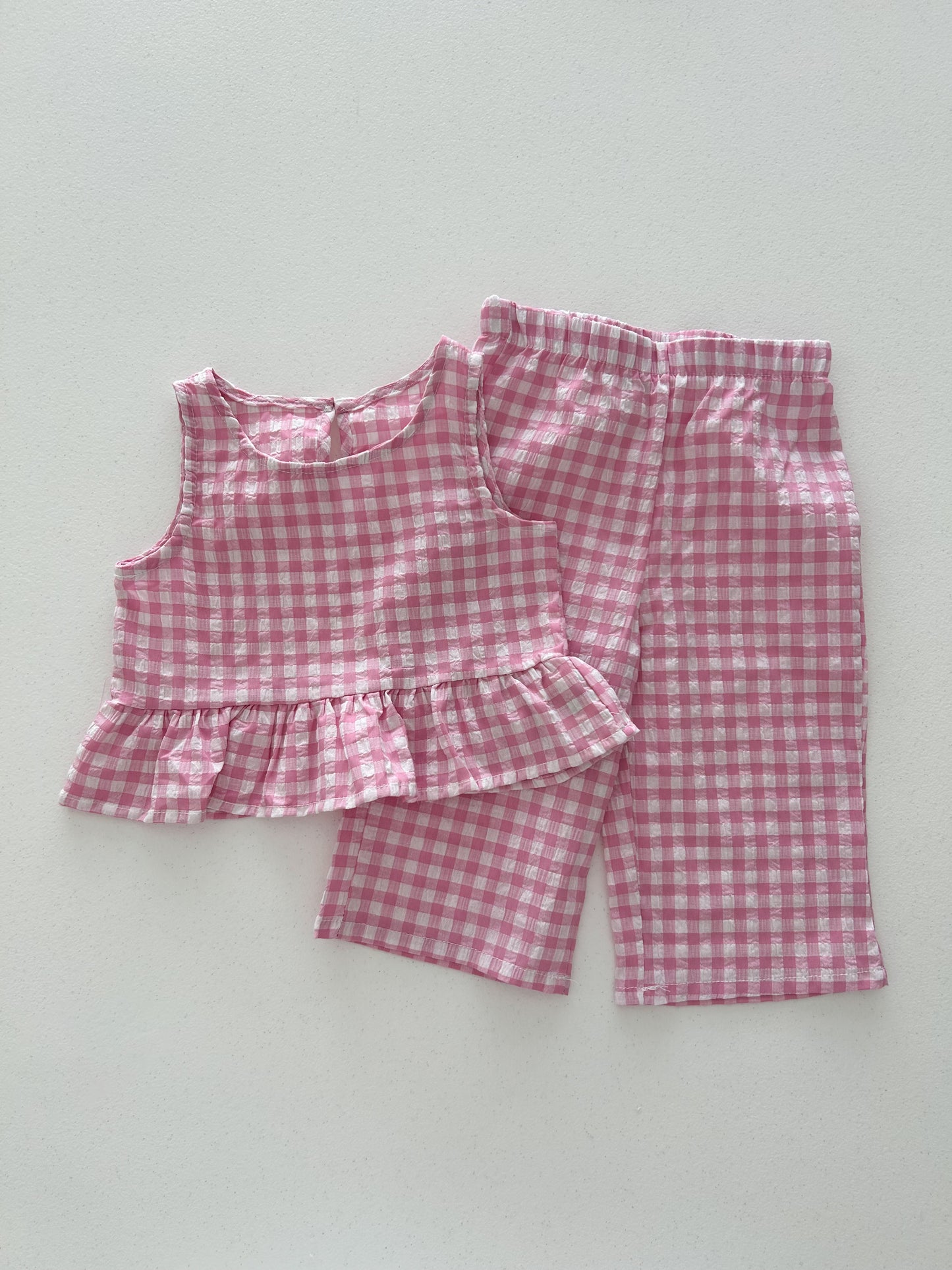Kids Soy SS25 Gingham Sleeveless Peplum Top and Wide Pants Set (1-6y) - 3 Colors