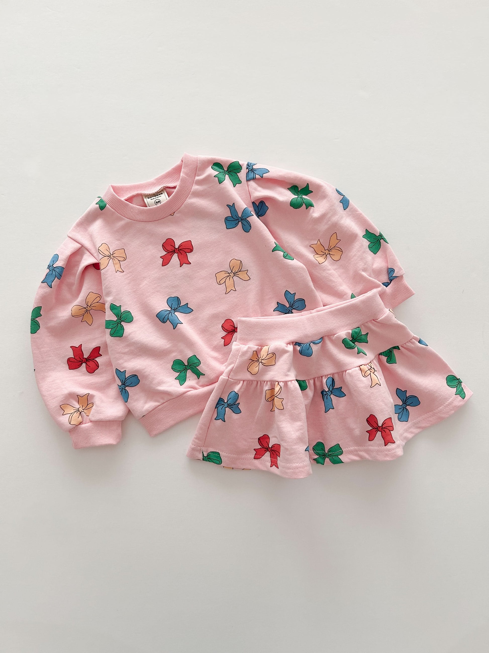 Girls Bow Print Sweatshirt & Skirt Set (1-6y) - 2 Colors - AT NOON STORE