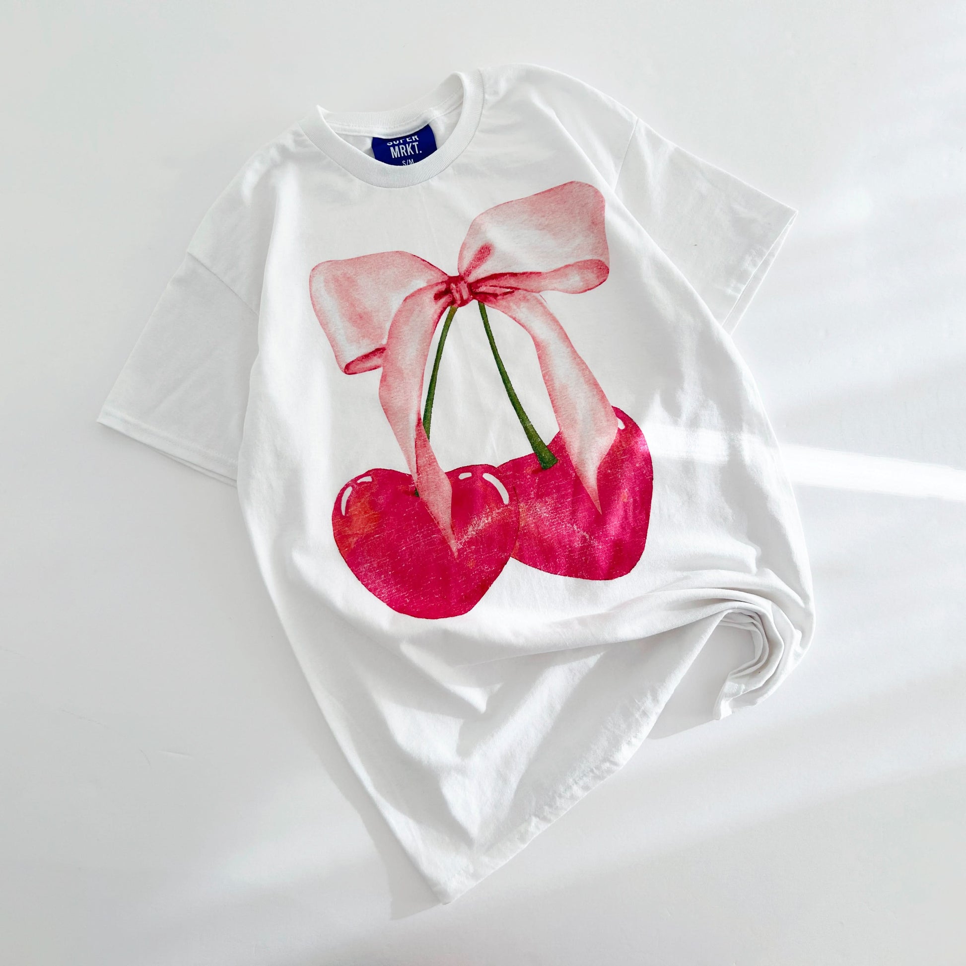Women's Cherry Bow Graphic Tee - White - AT NOON STORE