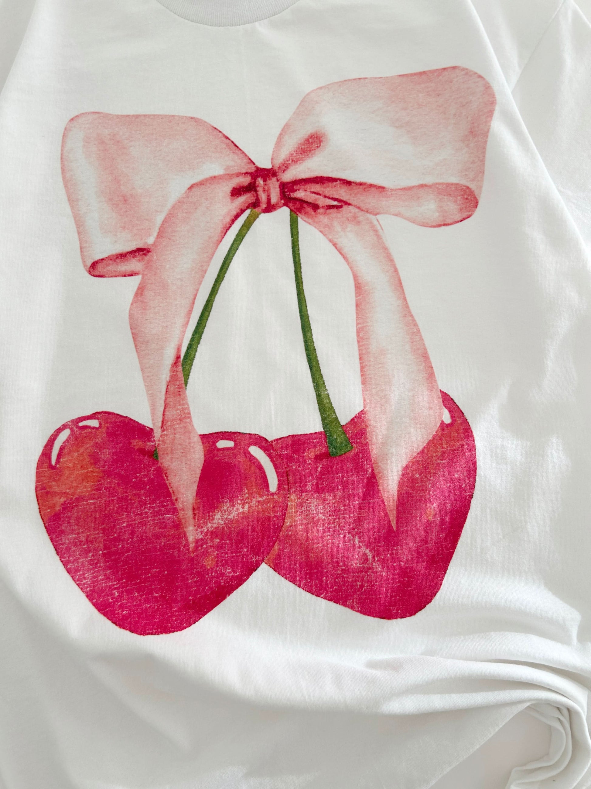 Women's Cherry Bow Graphic Tee - White - AT NOON STORE