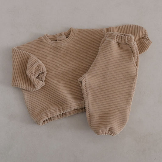 Baby Toddler Velour Rib Sweatshirt and Jogger Pants Set (3m-6y)- Beige - AT NOON STORE