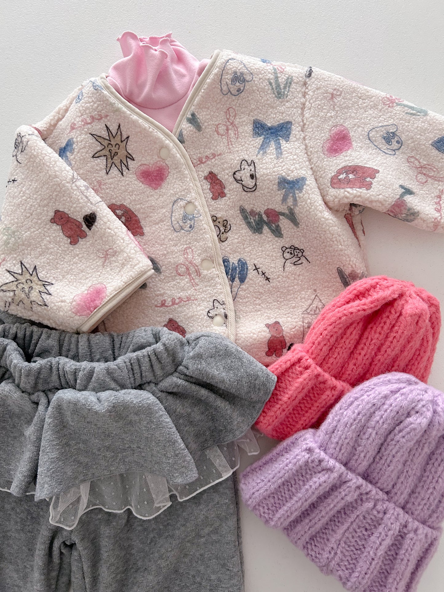 Kids W25 Lettuce-Edge Mock Neck Long Sleeve Top (1-6y) - Pink