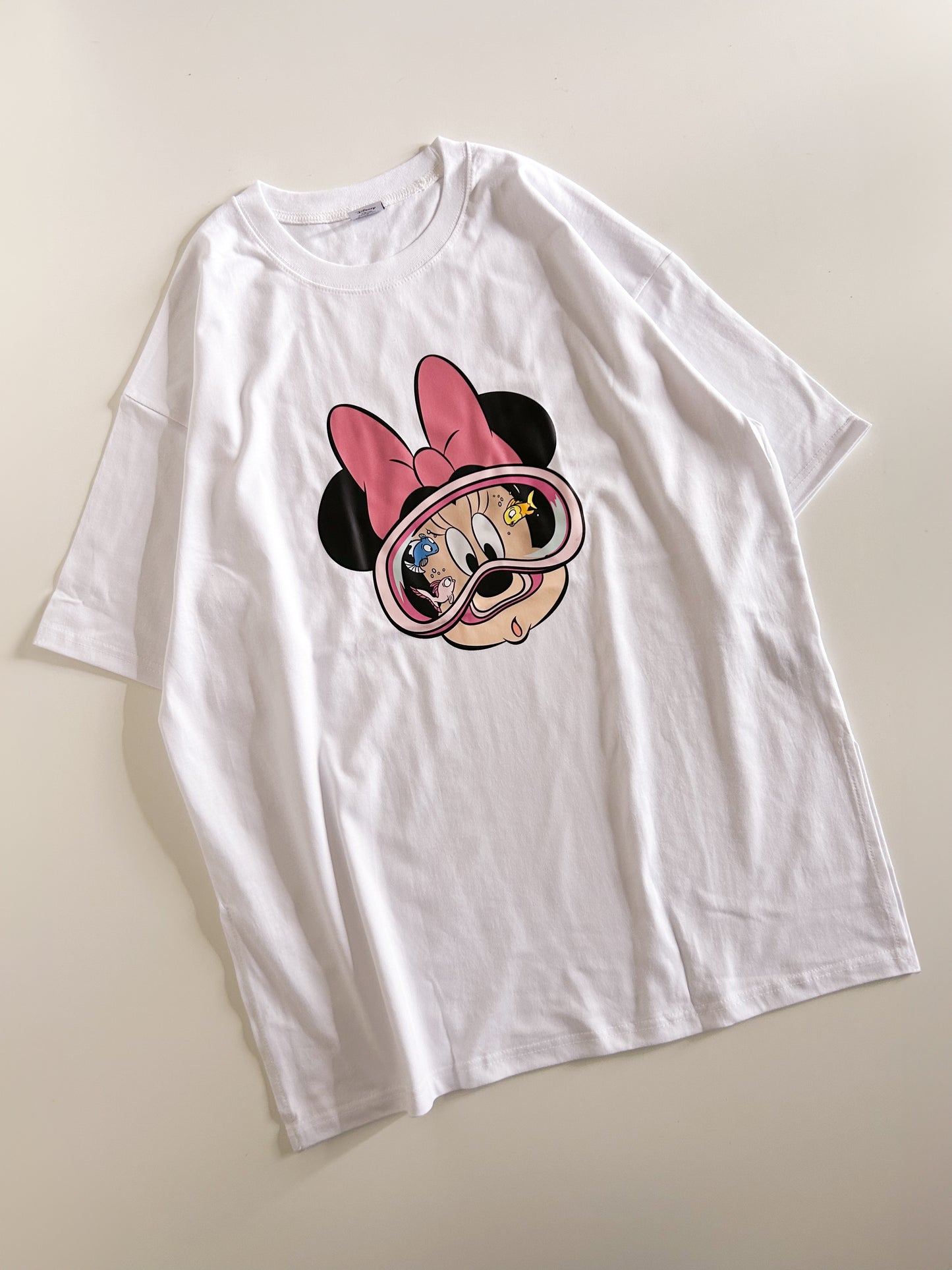 Adult Disney Mickey / Minnie Goggle Oversized Short Sleeve Top - Ivory - AT NOON STORE