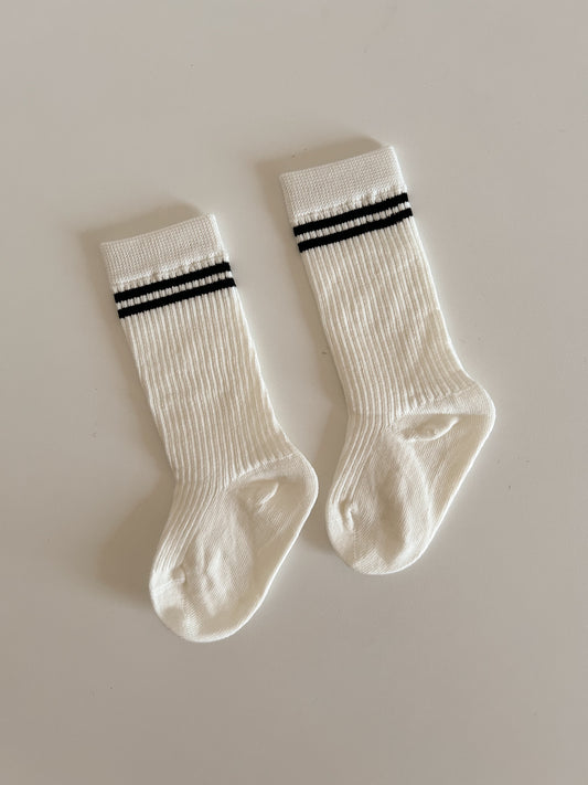 Baby Toddler Double Line Knee Socks (0-8y) - Black Line - AT NOON STORE