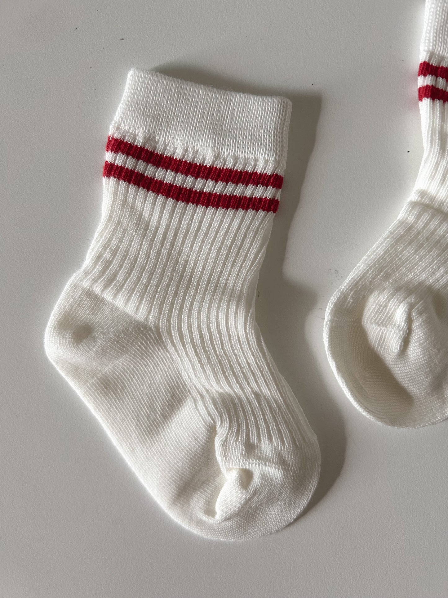 Baby Toddler Double Red Line Socks (0-8y) - White