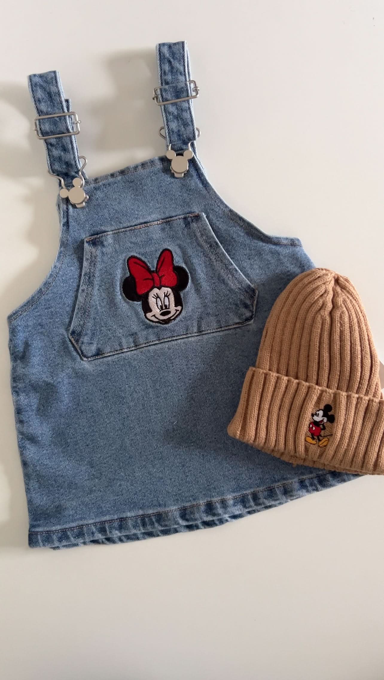 Toddler Disney Minnie Embroidery Kangaroo Pocket Denim Skirtalls (1-6y) - AT NOON STORE