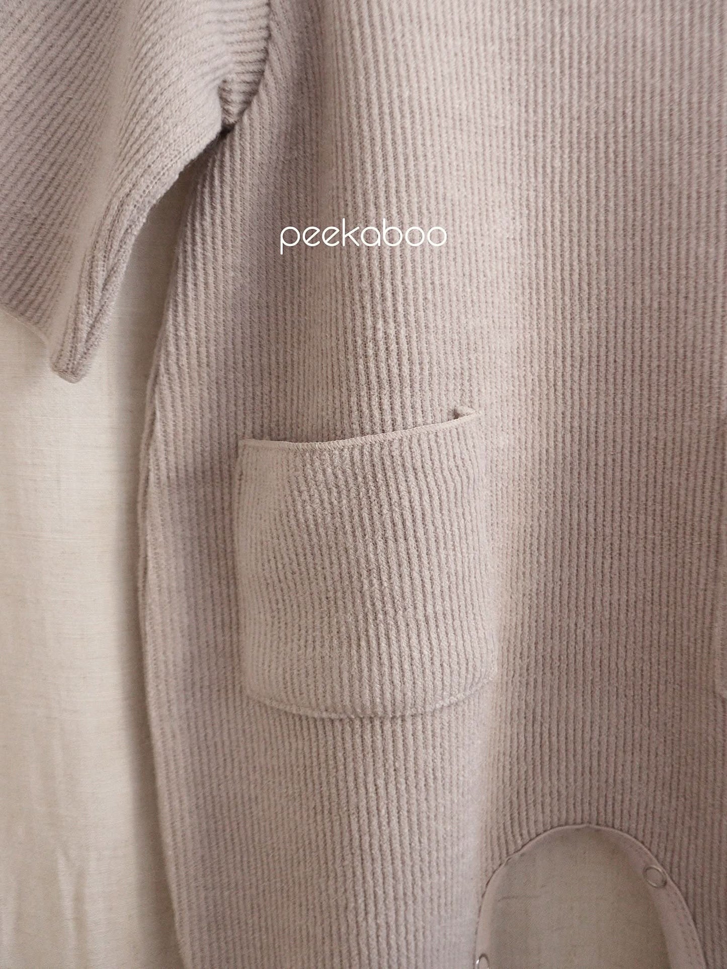 Baby Rib Knit Double Pocket Jumpsuit (3-18m)- Beige - AT NOON STORE