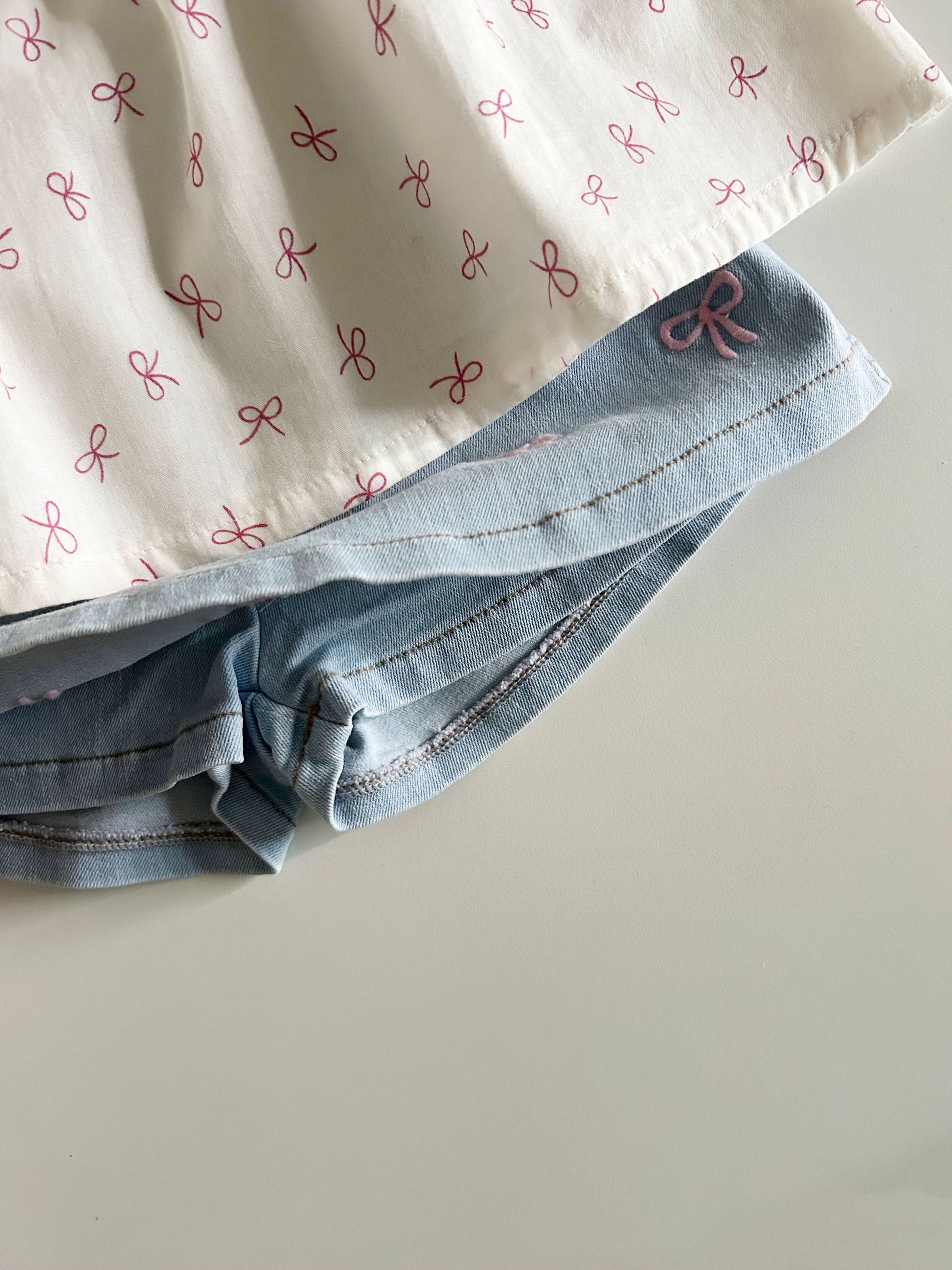 Toddler Bow Embroidery Denim Skirted Shorts (1-5y) - Light denim - AT NOON STORE