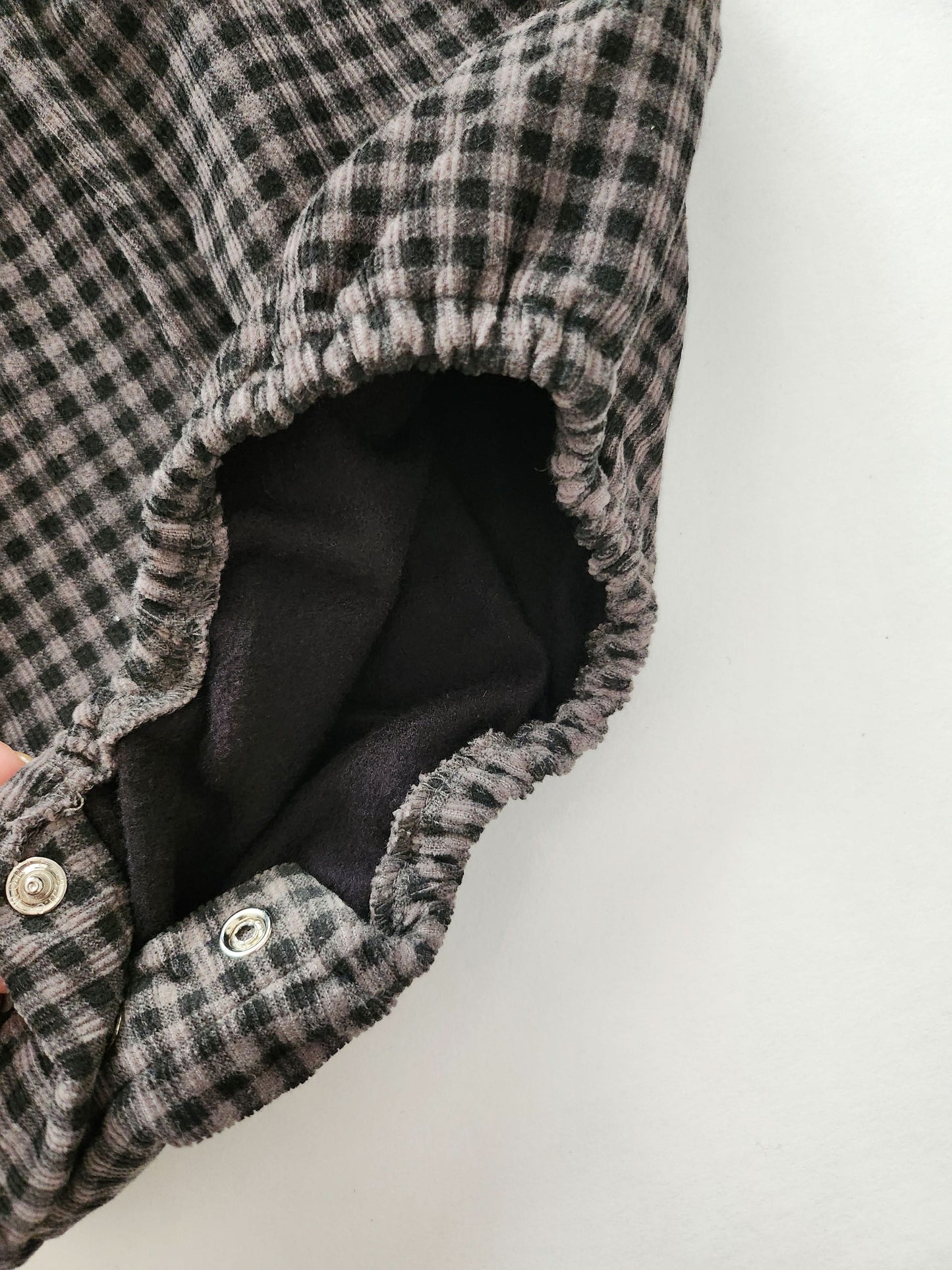 Baby Nunu Fleece-Lined Gingham Corduroy Romper and Bonnet Set (3-18m)- Grey - AT NOON STORE