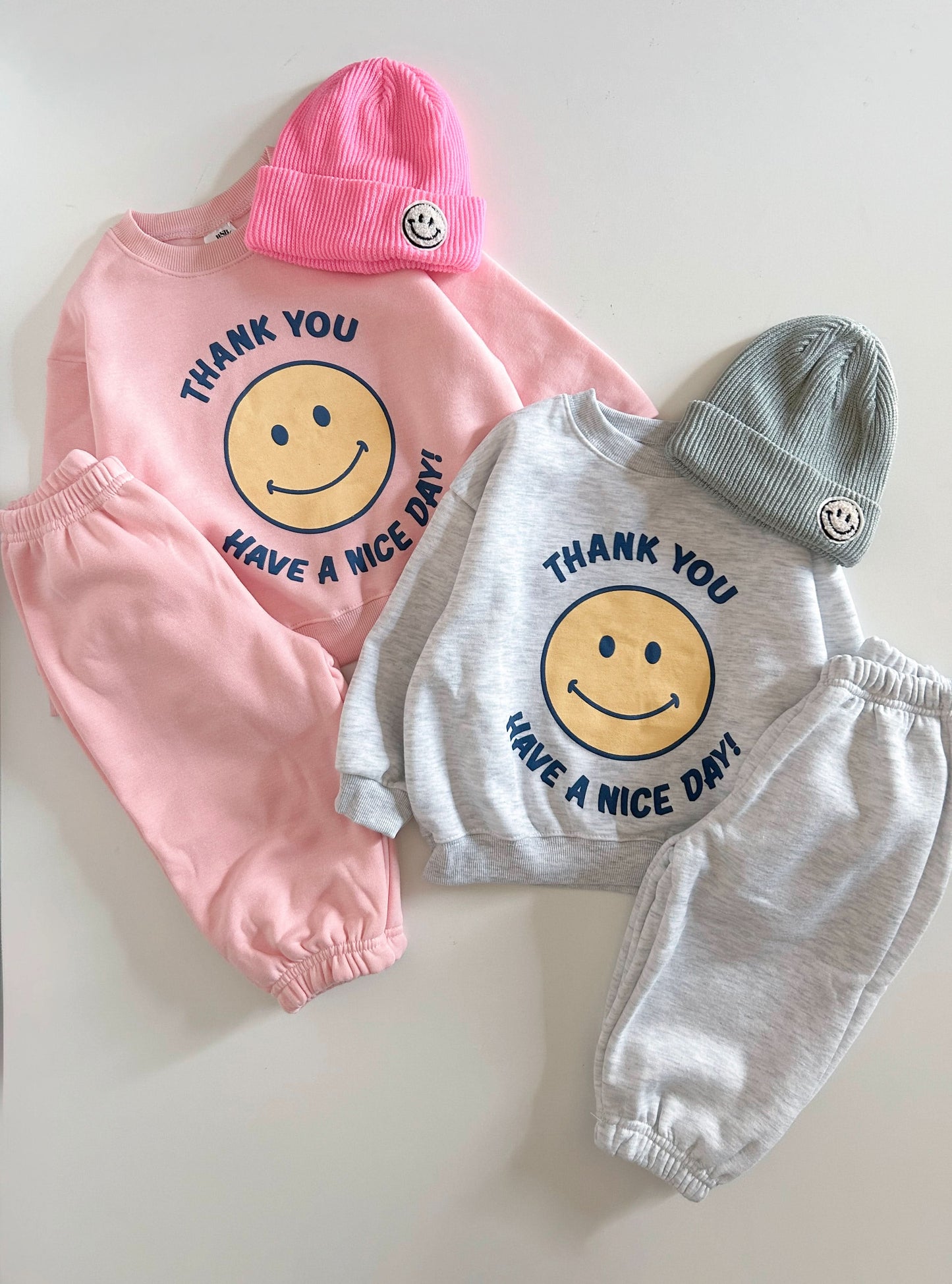 Kids Brushed Warm Fabric Thank You Smile Sweatshirt and Jogger Set (2-8y) - 2 Colors - AT NOON STORE