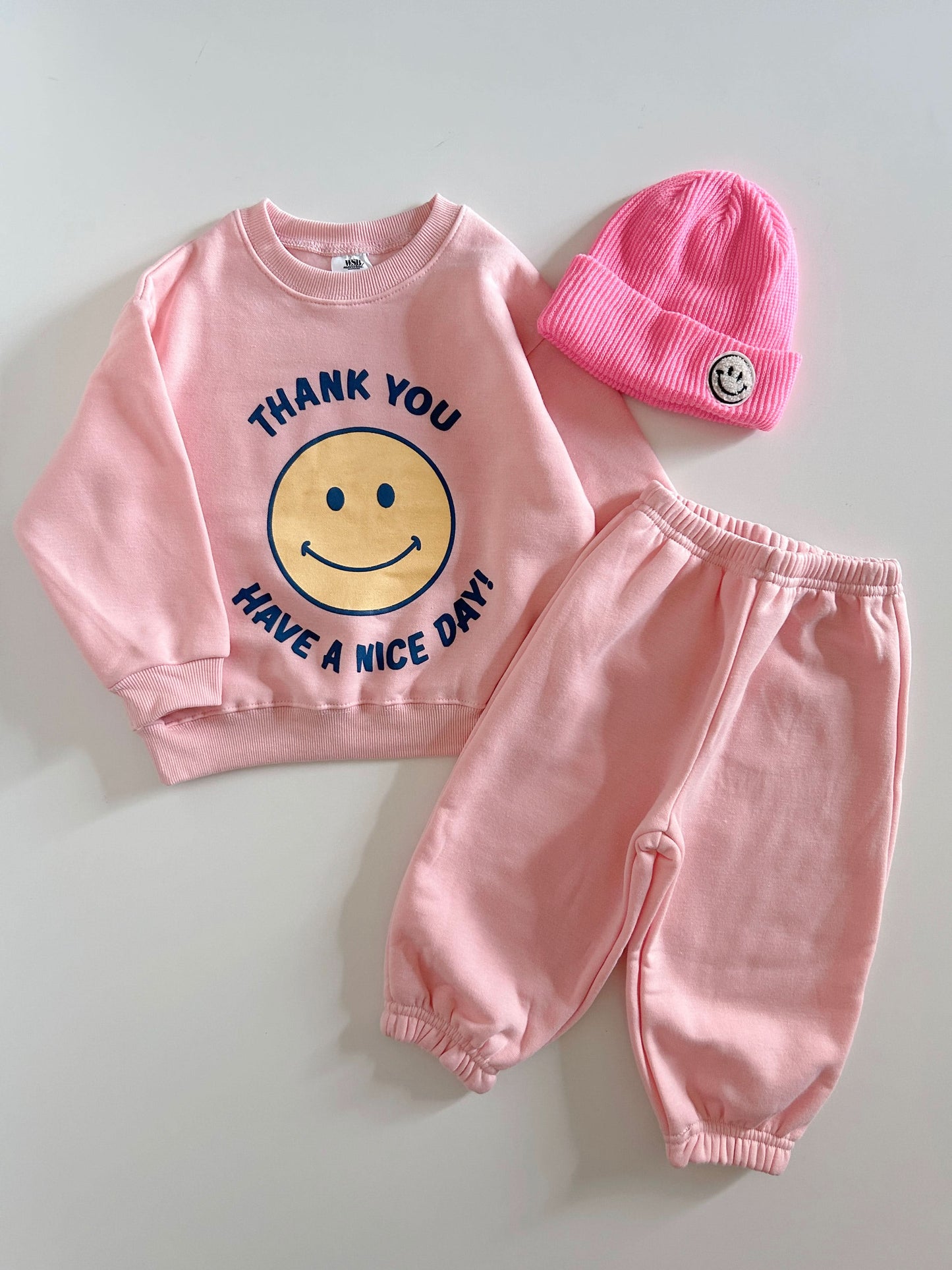 Kids Brushed Warm Fabric Thank You Smile Sweatshirt and Jogger Set (2-8y) - 2 Colors - AT NOON STORE