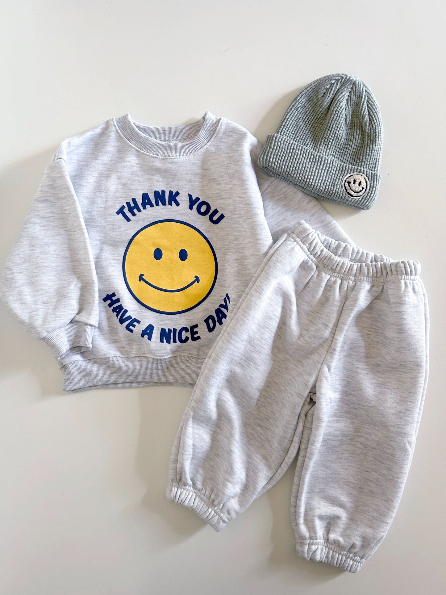 Kids Brushed Warm Fabric Thank You Smile Sweatshirt and Jogger Set (2-8y) - 2 Colors - AT NOON STORE