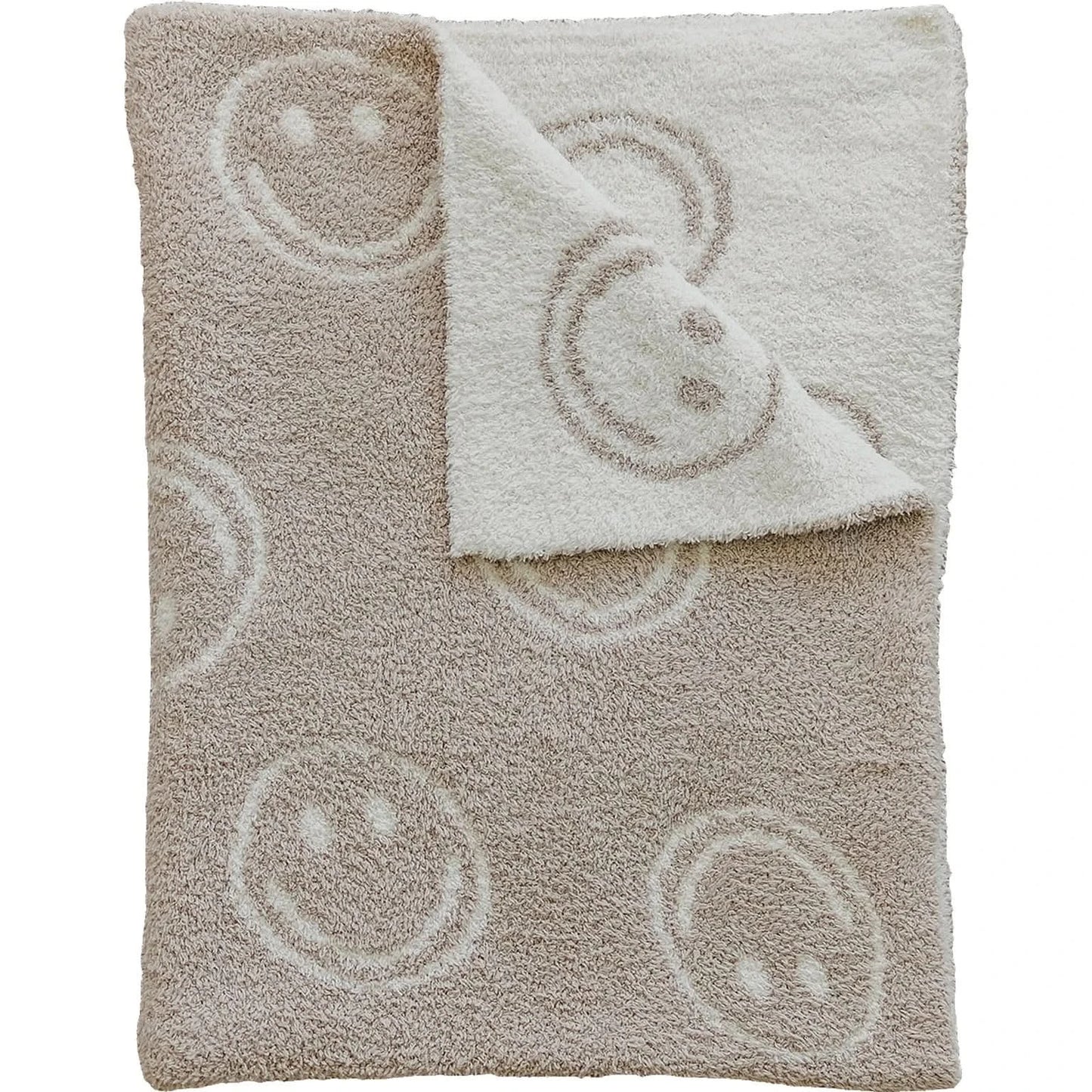 Smiley Taupe Plush Blanket - AT NOON STORE