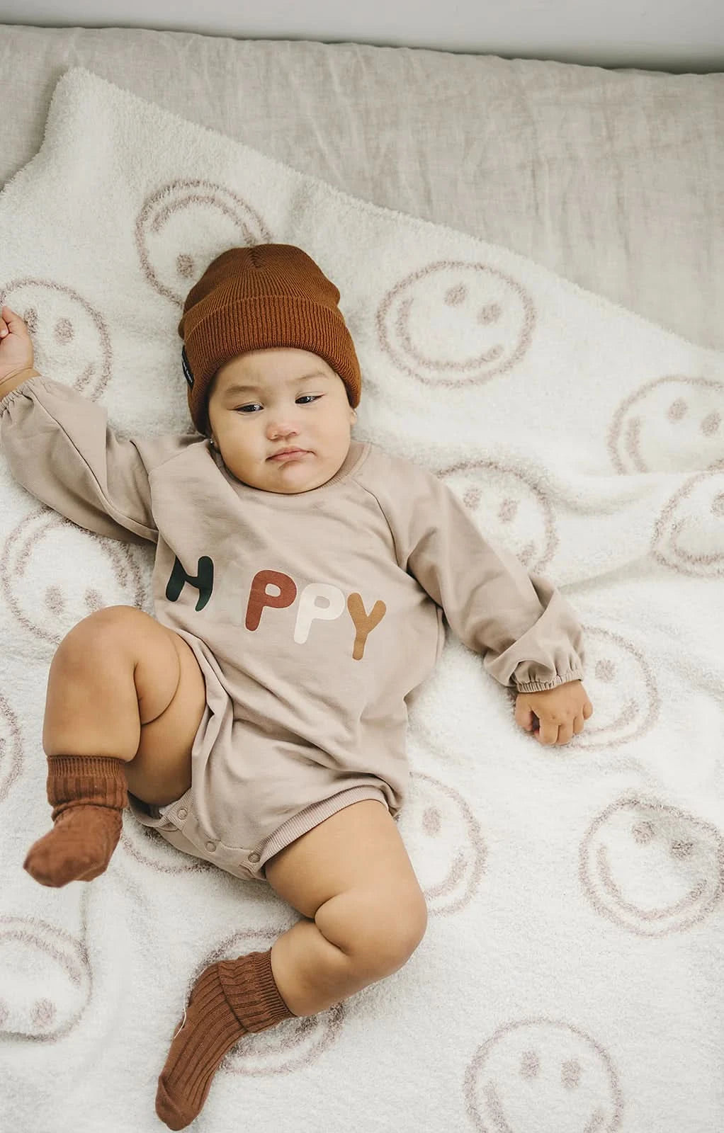 Smiley Taupe Plush Blanket - AT NOON STORE