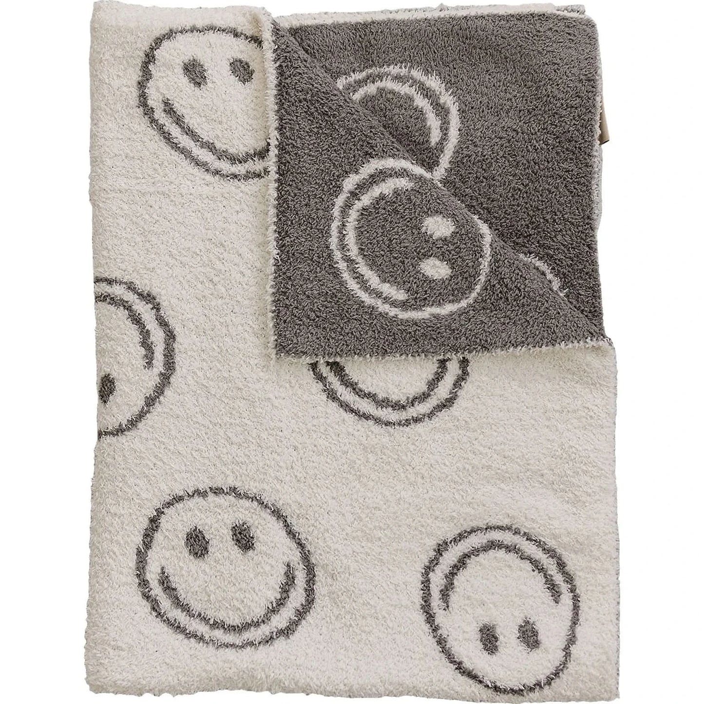 Charcoal Smiley Taupe Plush Blanket - AT NOON STORE