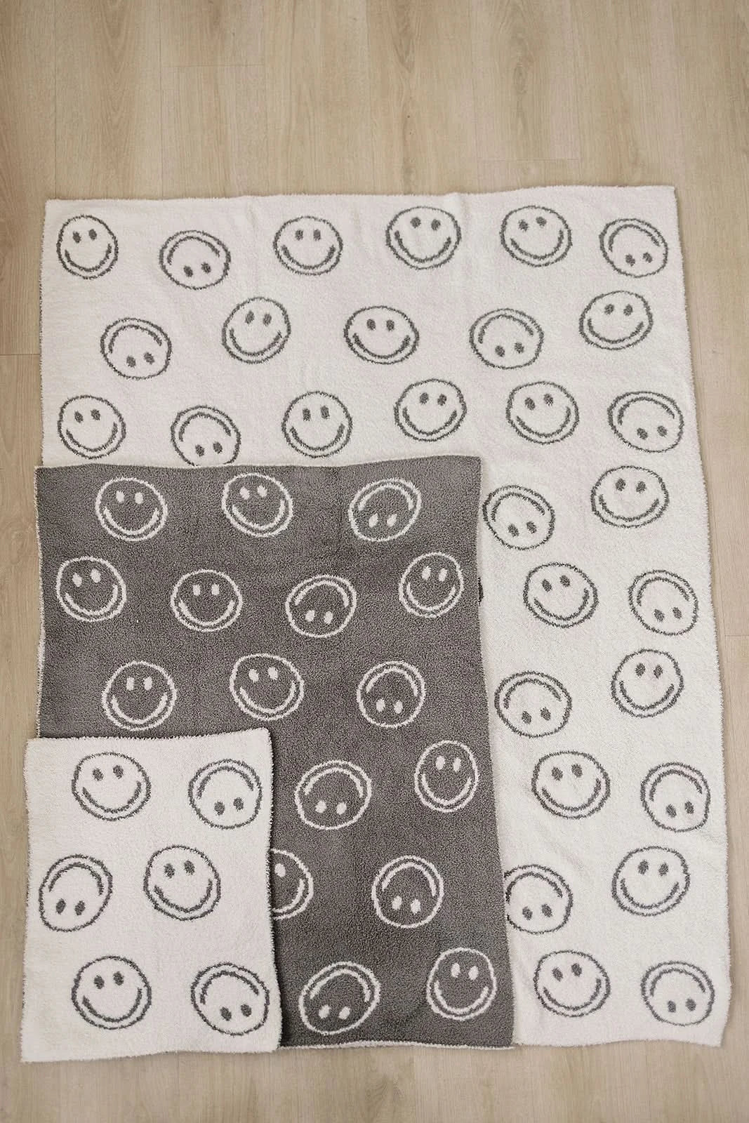 Charcoal Smiley Taupe Plush Blanket - AT NOON STORE
