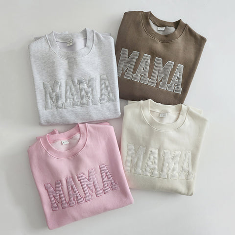 Oversized Mama Waffle Embroidery Sweatshirt - 4 Colors